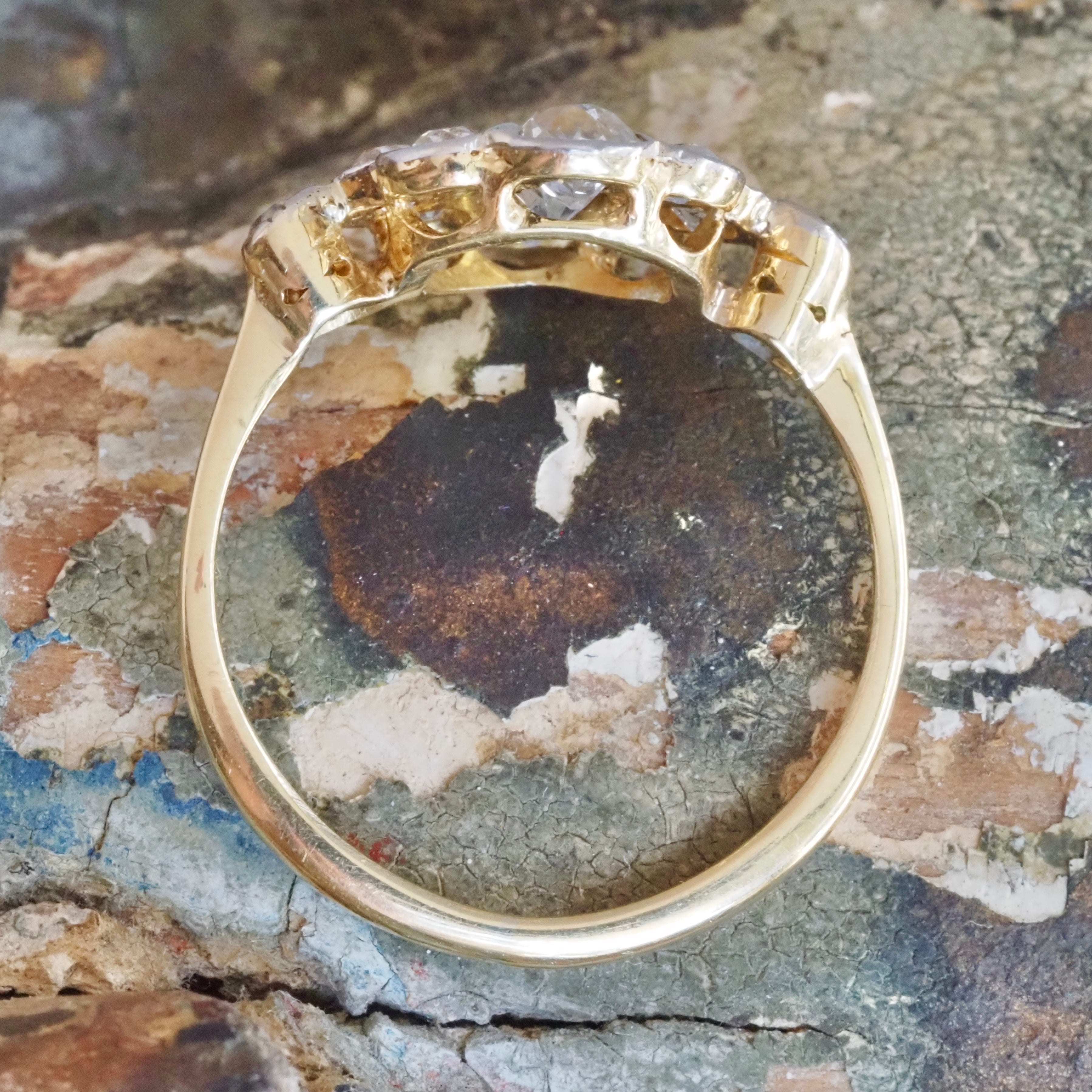 Antique Edwardian 18k Gold Old Mine Cut Diamond Cluster Ring