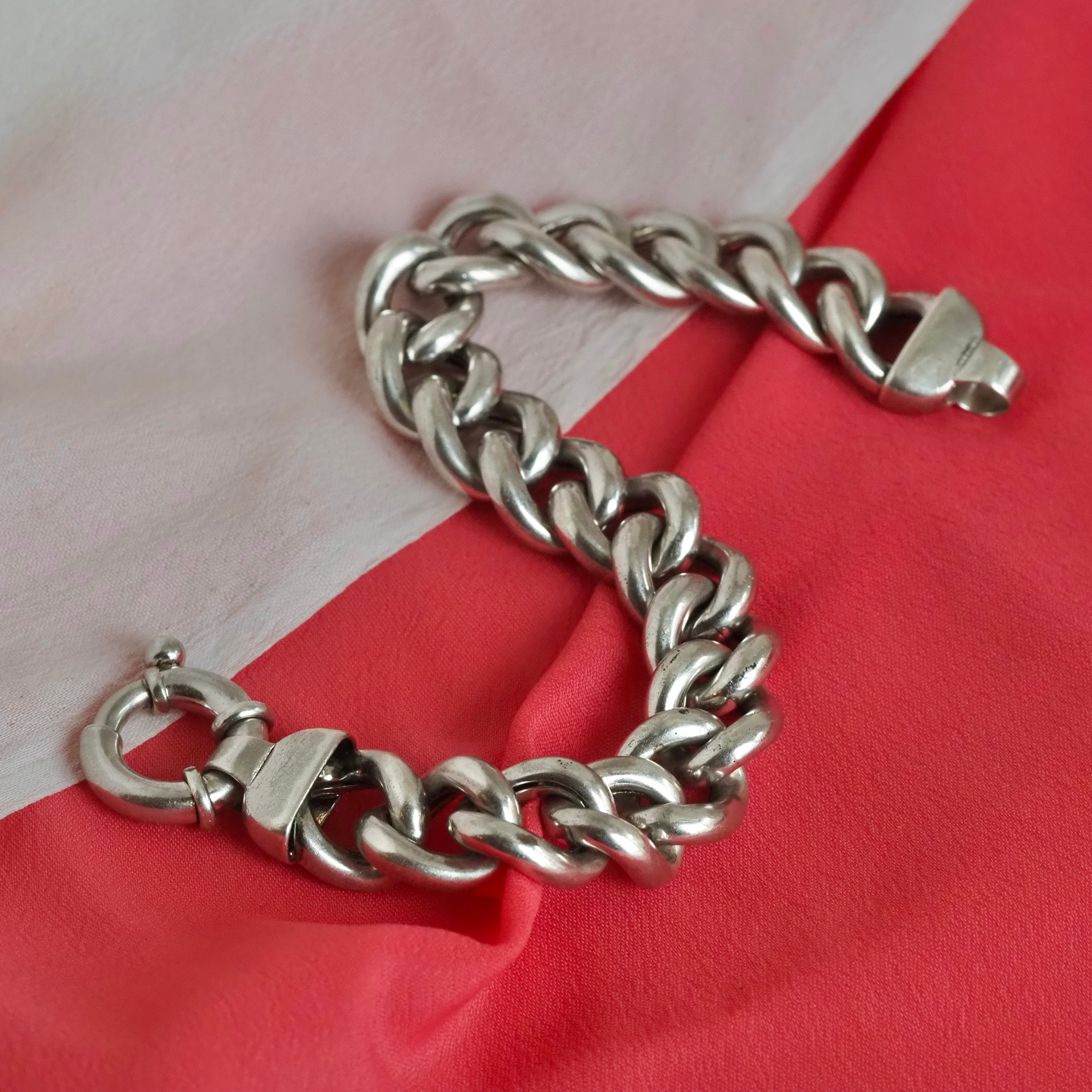 Vintage Italian Sterling Silver Milor Curb Chain Bolt Clasp Bracelet
