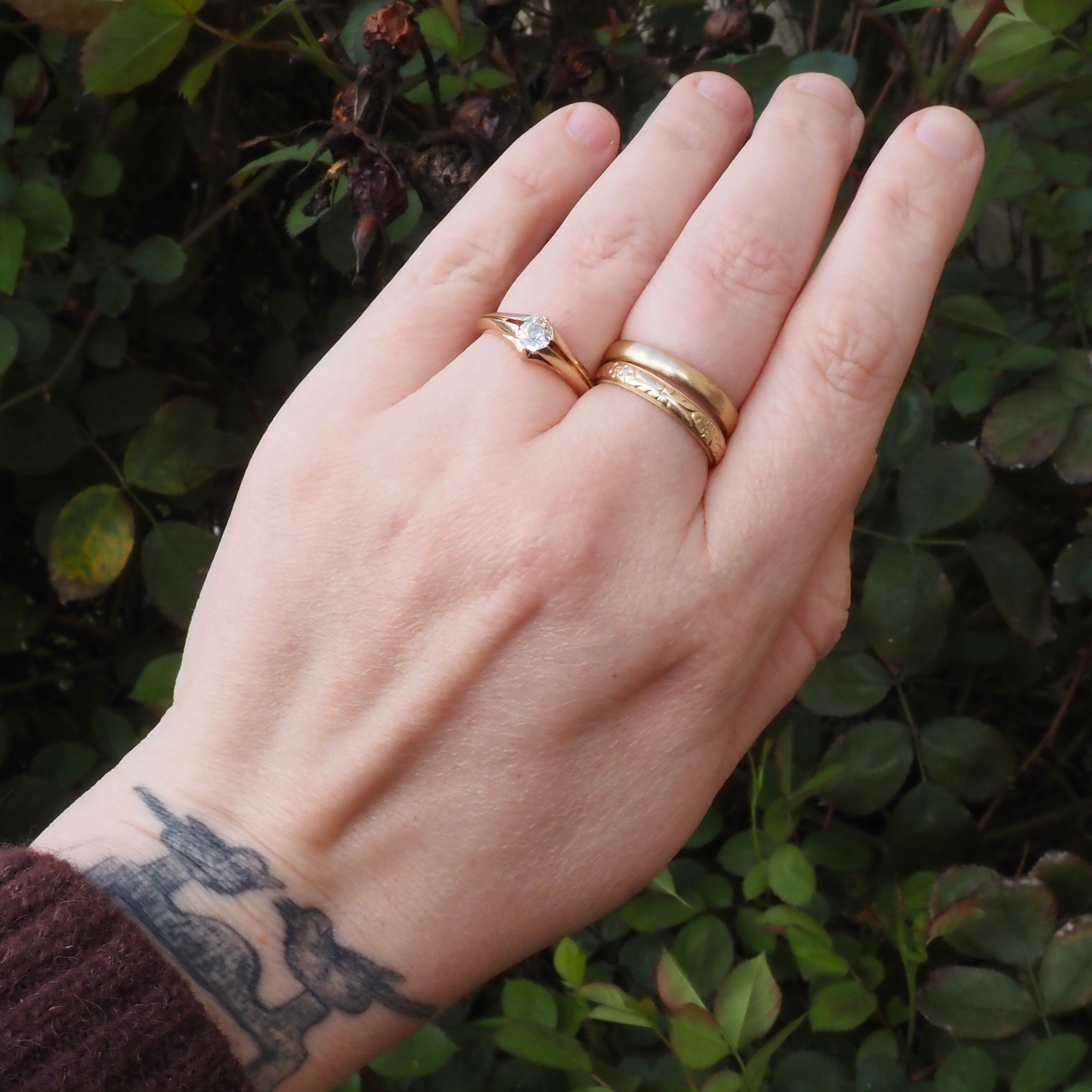 Antique Art Nouveau Old Mine Cut Diamond 18k Gold Engagement Ring