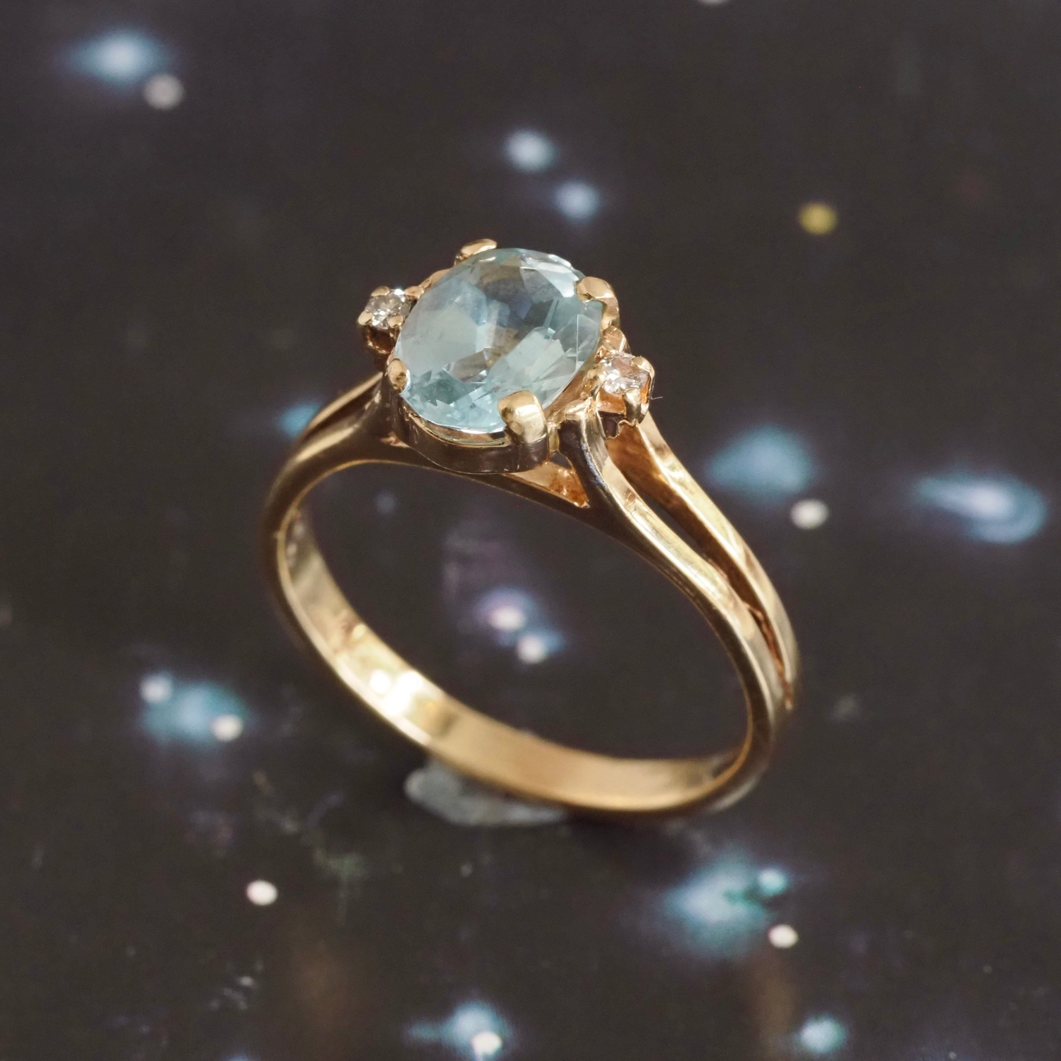 Vintage Aquamarine and Diamond 14k Gold Ring
