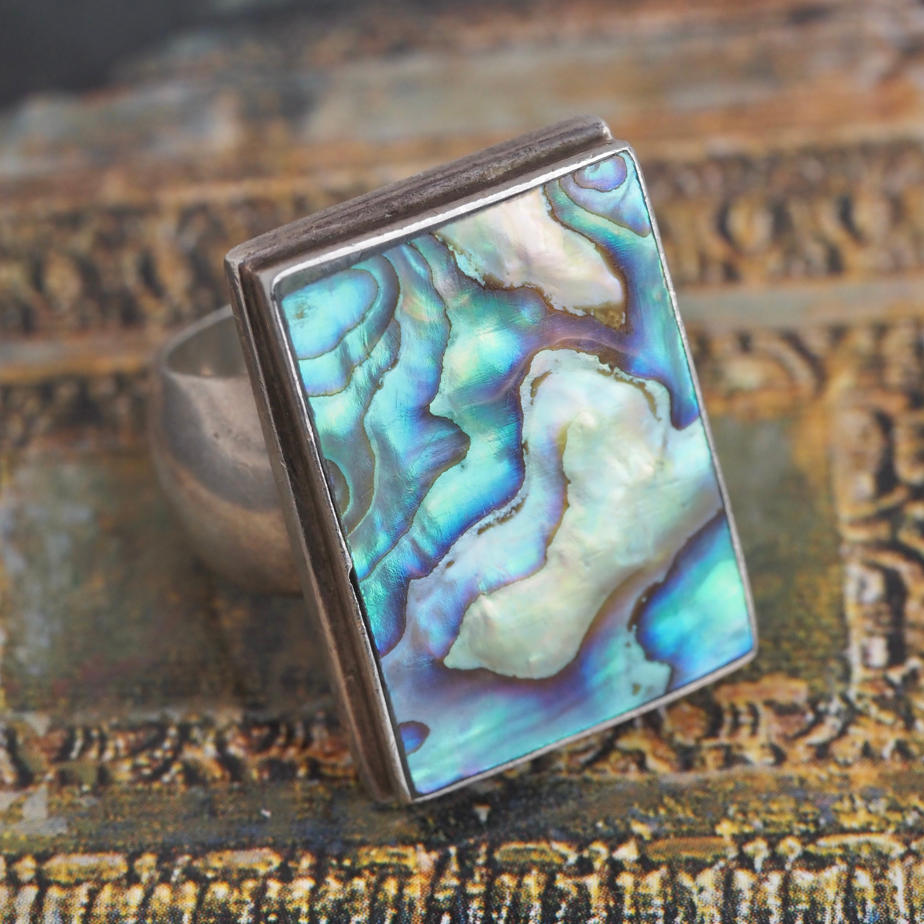 Vintage Mother of Pearl Panel Sterling Silver Ring