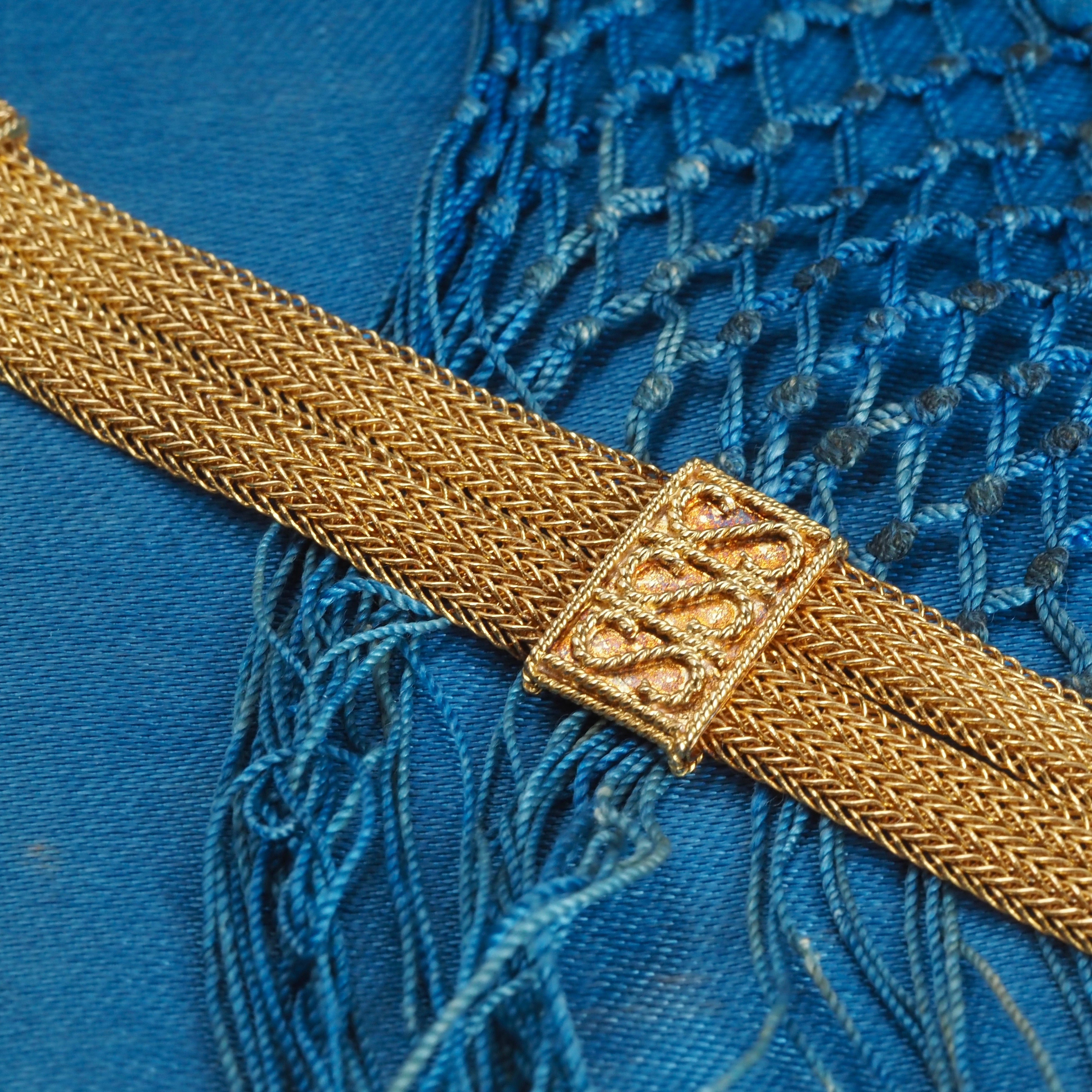 Vintage Portuguese Woven Panel 19k Gold Bracelet