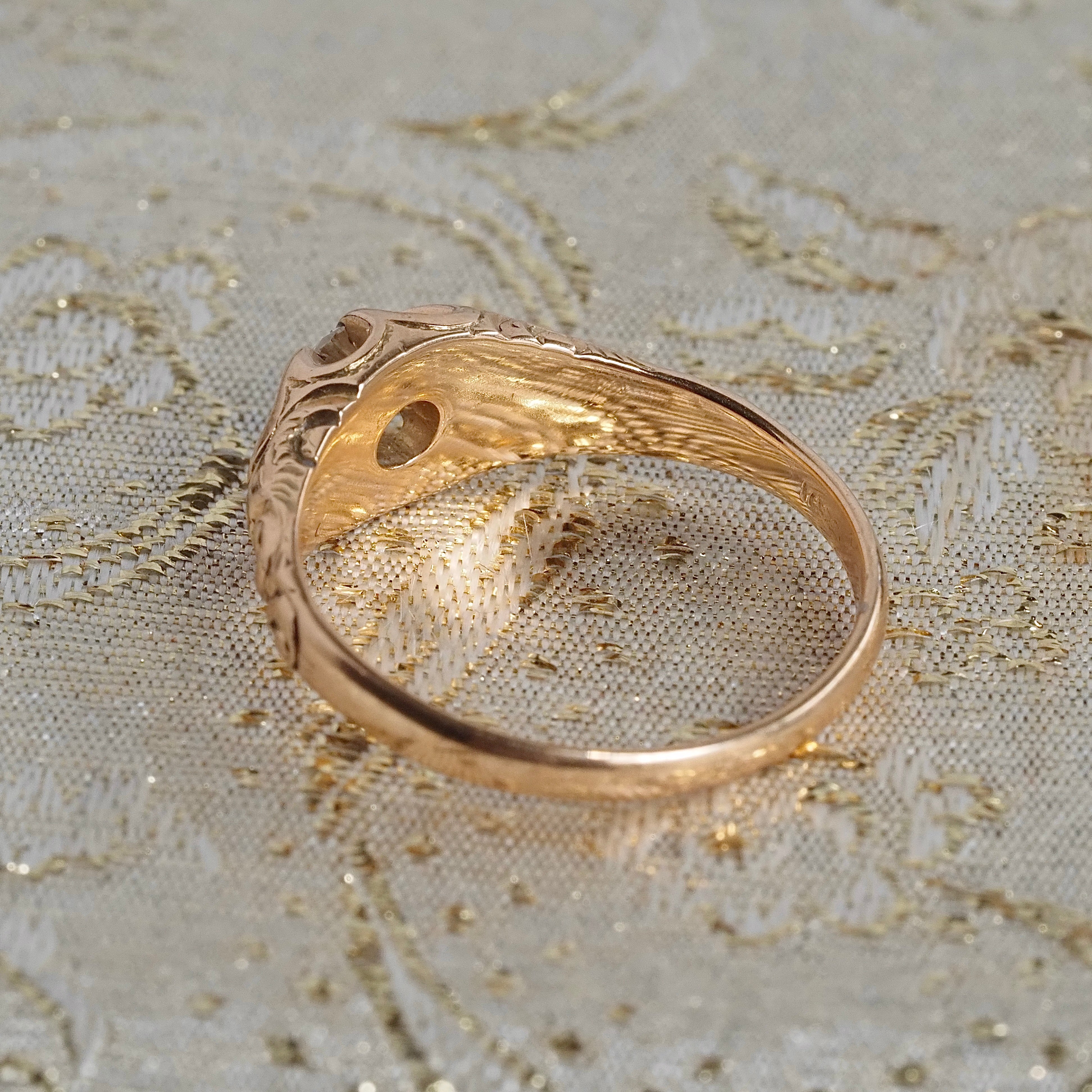 Antique Old European Cut Diamond 14k Gold Engraved Belcher Set Engagement Ring