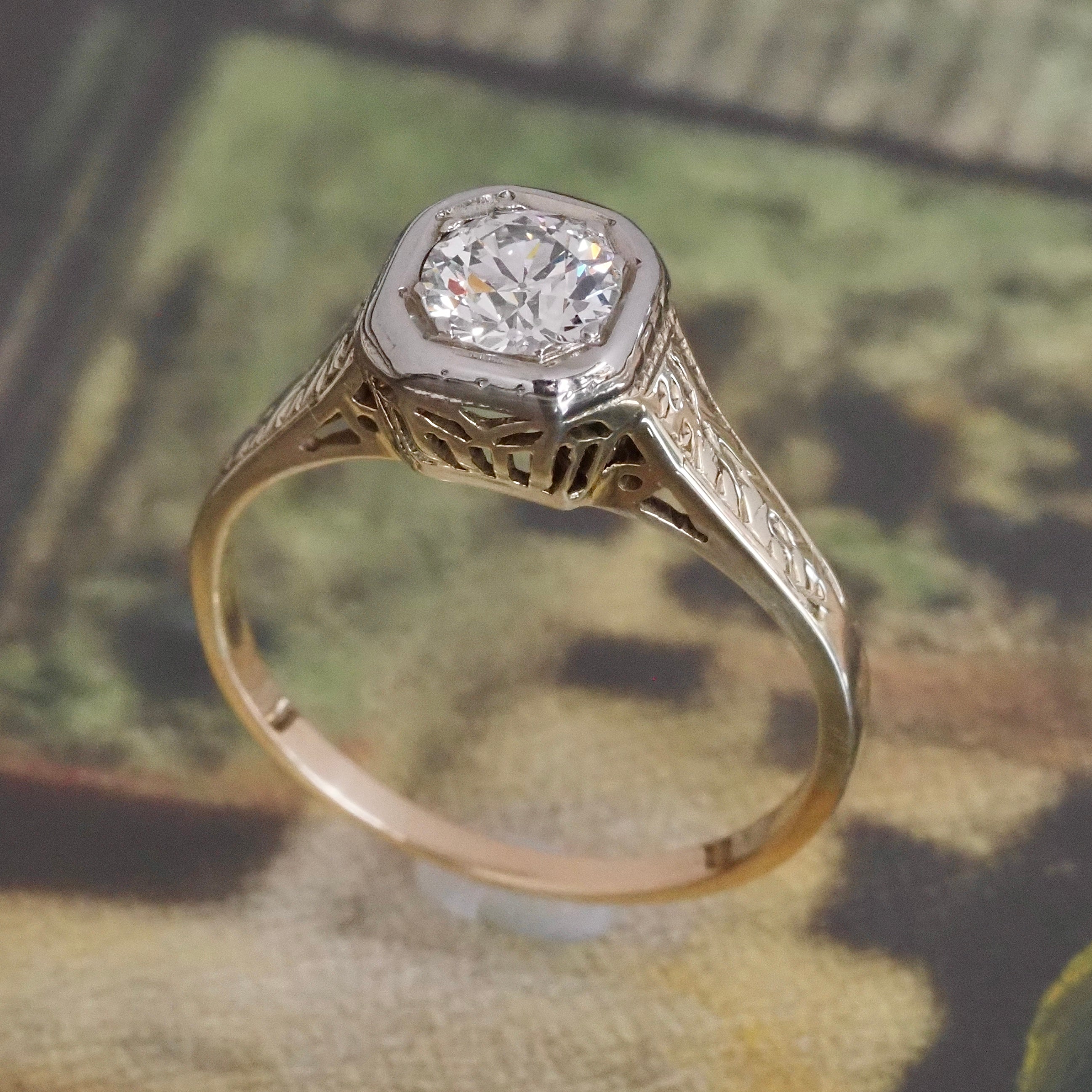 Antique Art Deco Old European Cut Diamond 14k Gold Engagement Ring