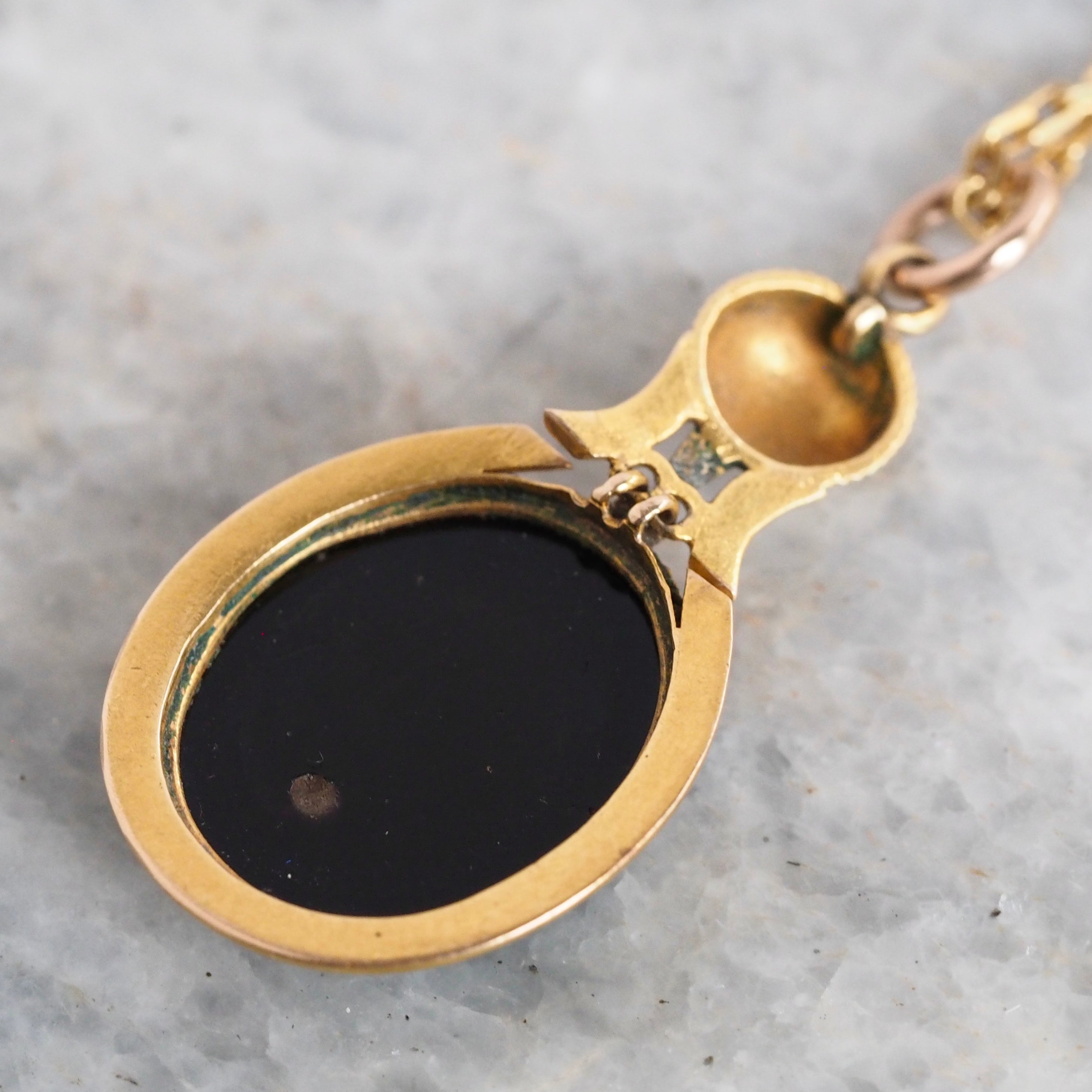 Antique Victorian Grand Tour 14k Gold Micro Mosaic Roman Ruins Pendant