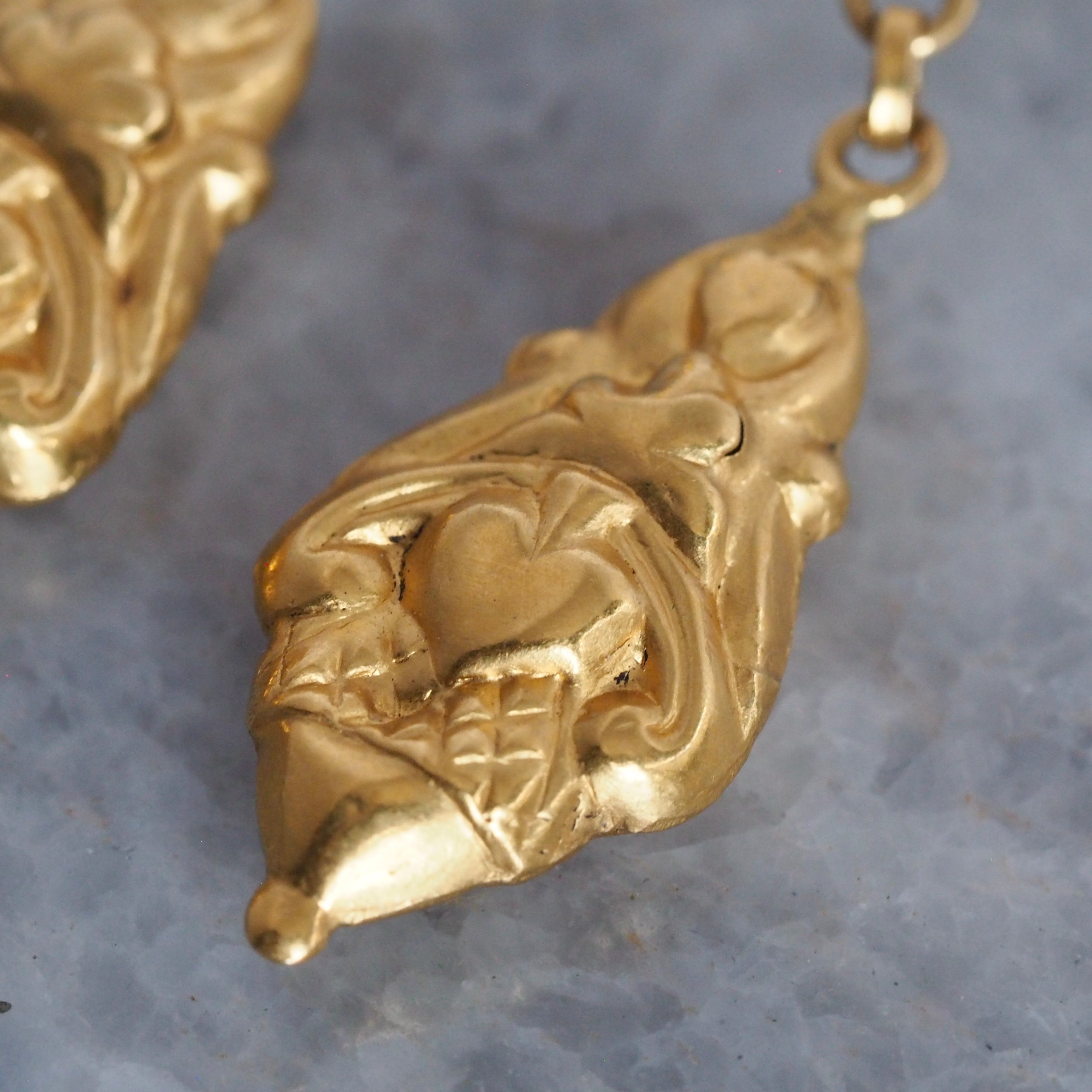 Antique Portuguese 19k Gold Repoussé Drop Earrings
