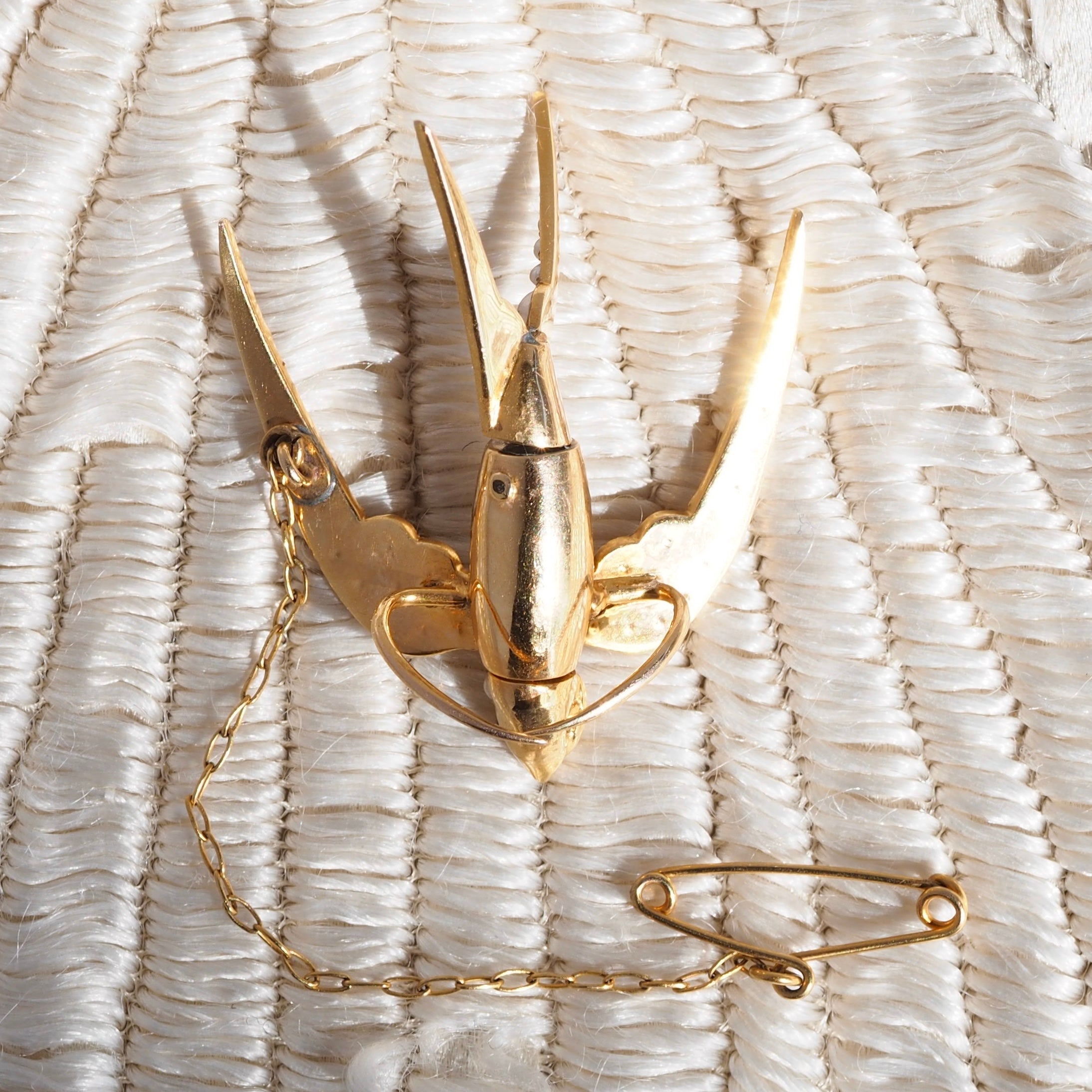 Antique Victorian 14k Gold Seed Pearl Swallow Pin