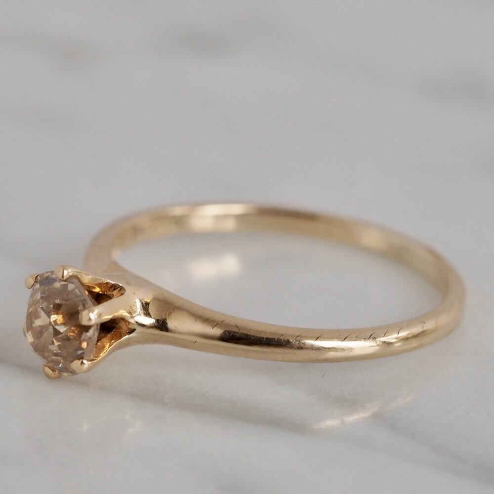 Antique 14k Gold Cognac Old Mine Cut Diamond Ring