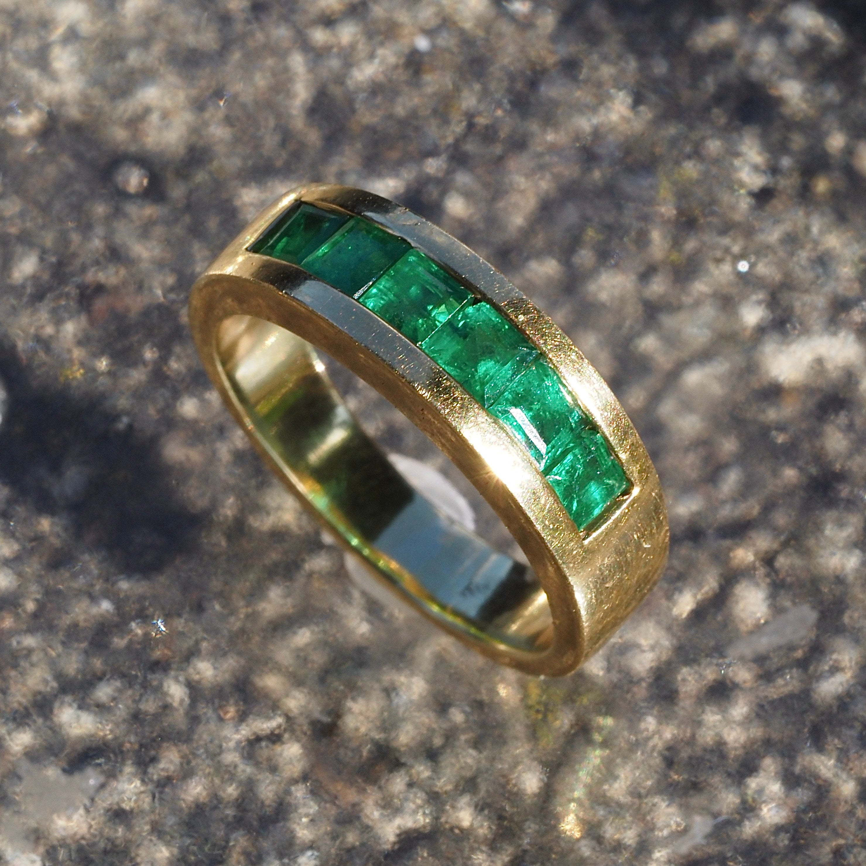 Vintage Italian 18k Gold Emerald Channel Set Band