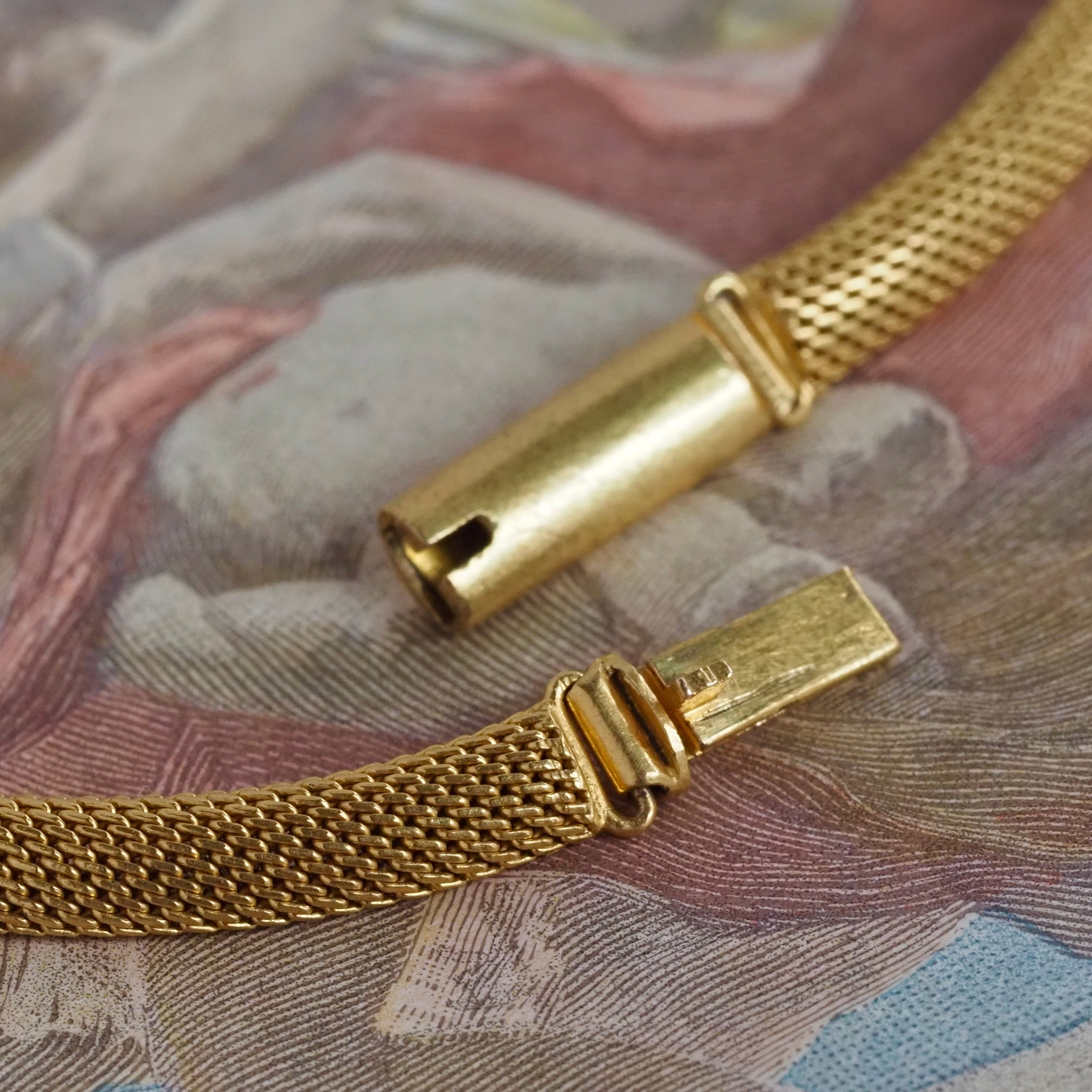 Antique Victorian Bloomed 14k Gold Mesh Chain
