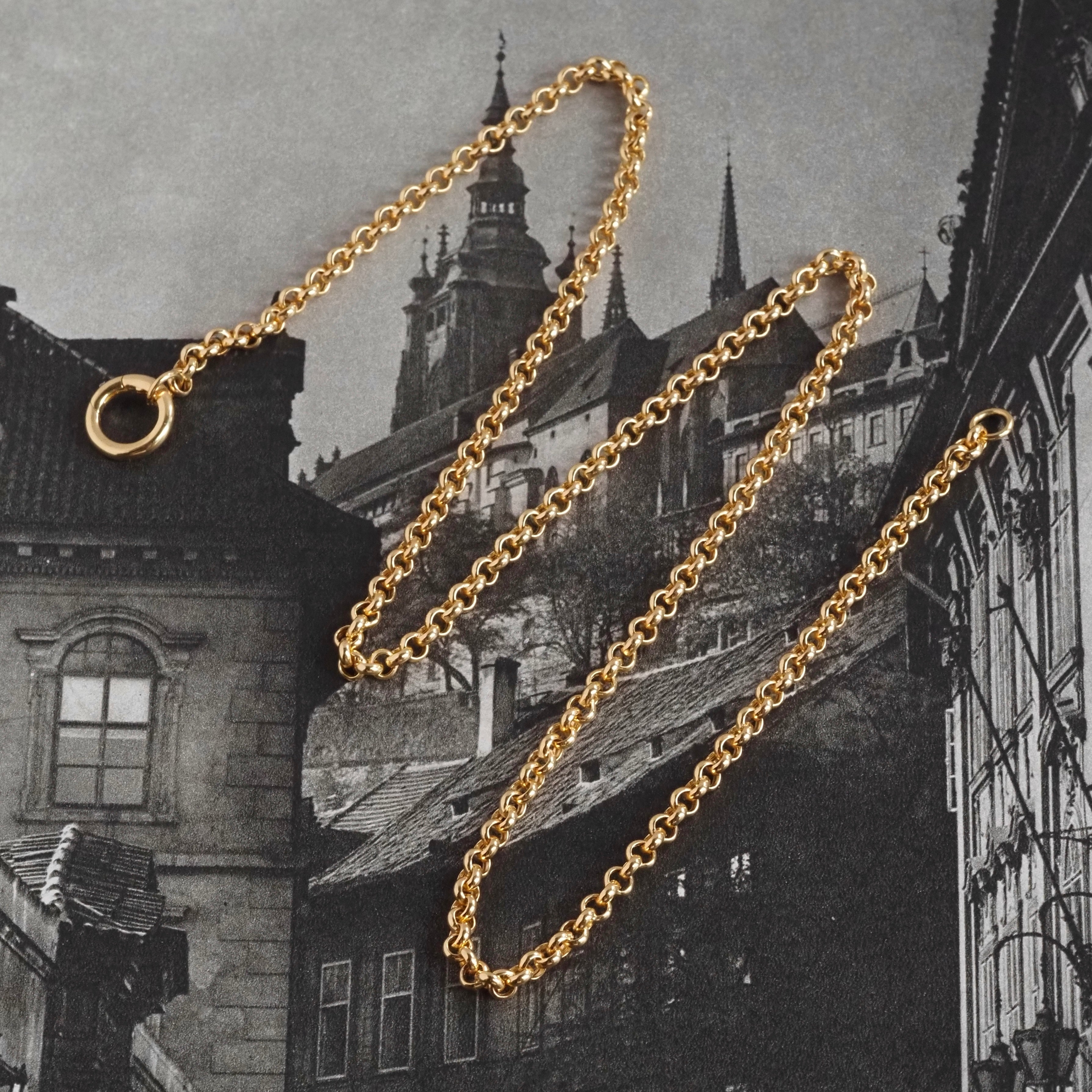 Vintage Italian 14k Gold Rolo Charm Holder Chain Necklace