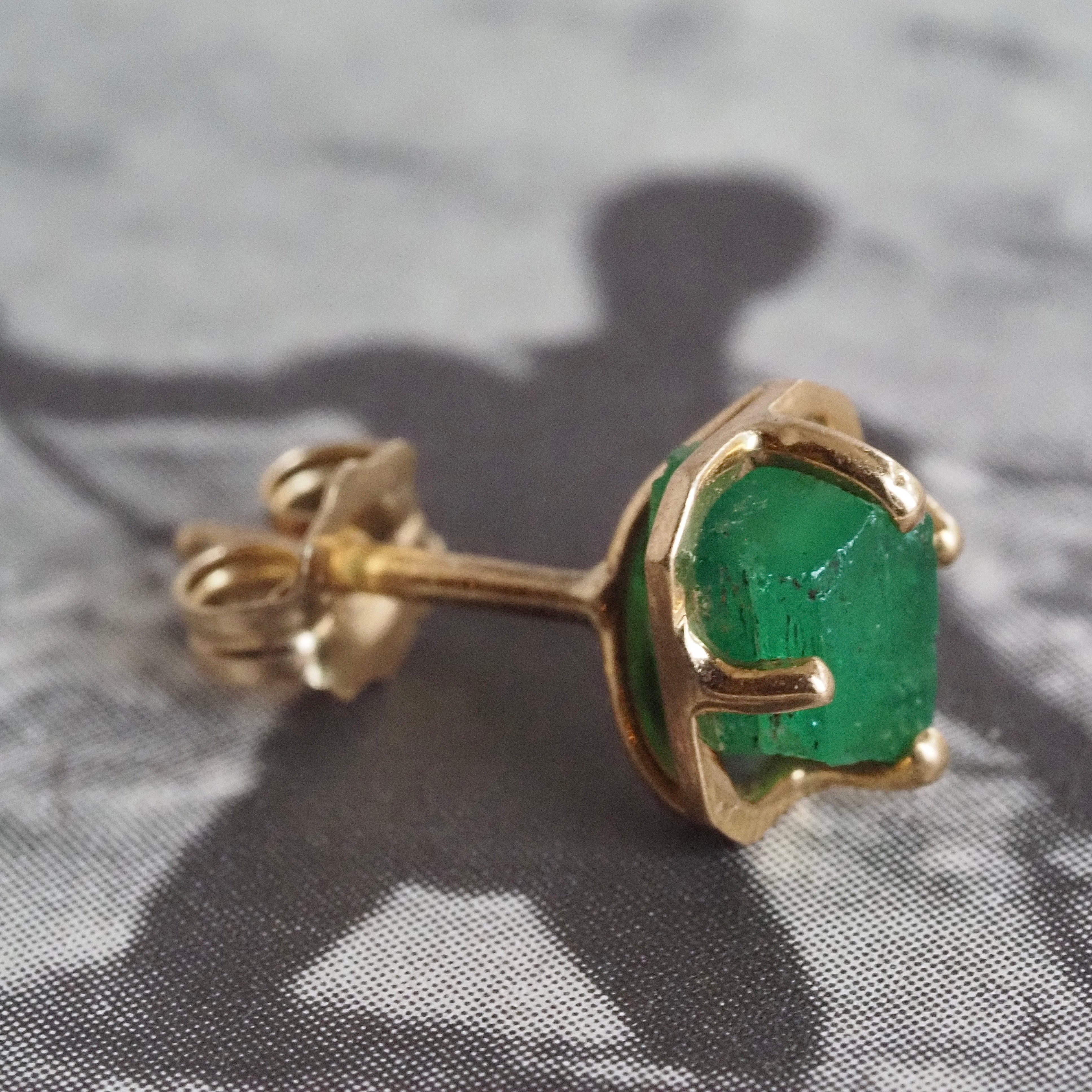 Vintage Rough Emerald 18k Gold Earrings