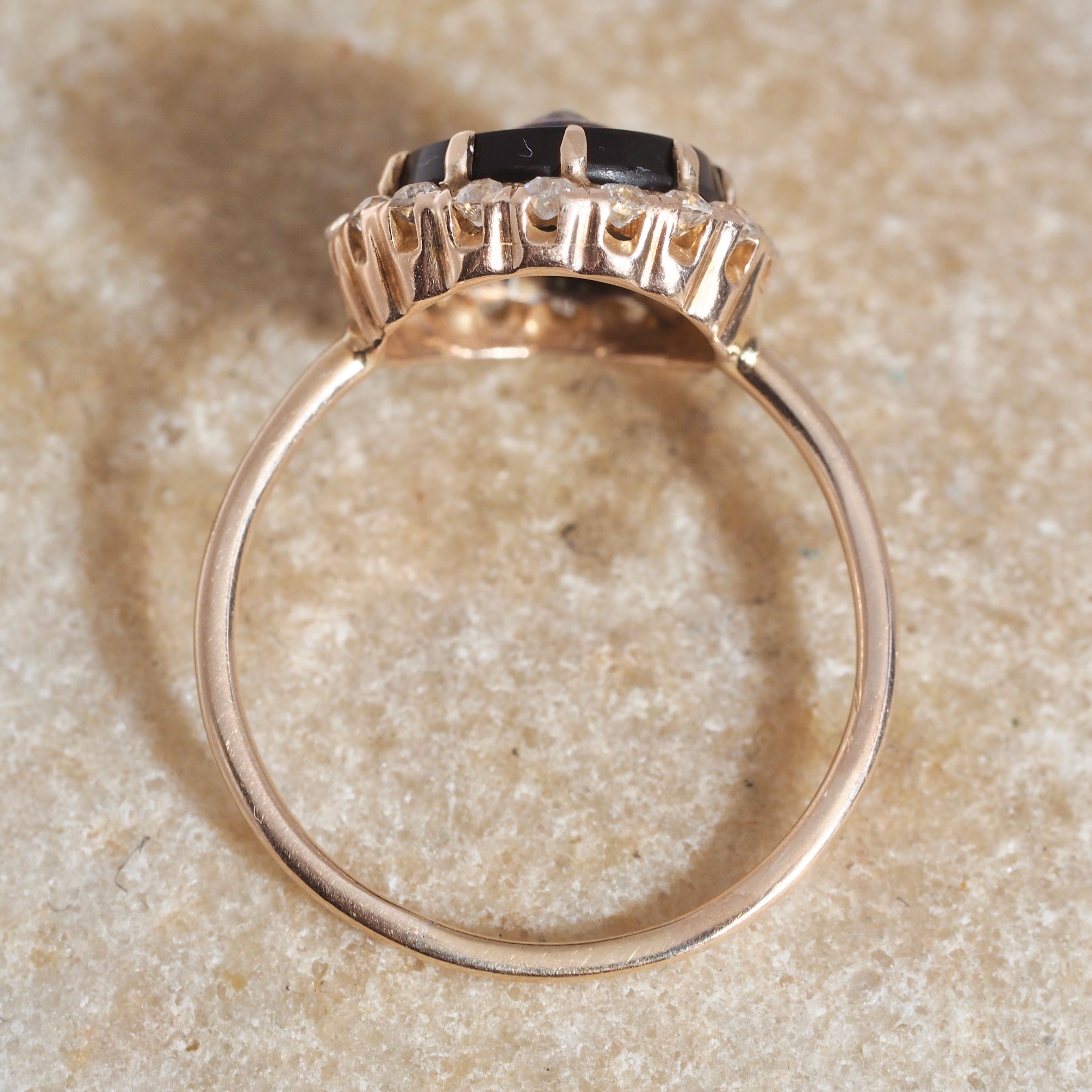 Antique Art Deco 14k Gold Onyx and Diamond Bullseye Ring