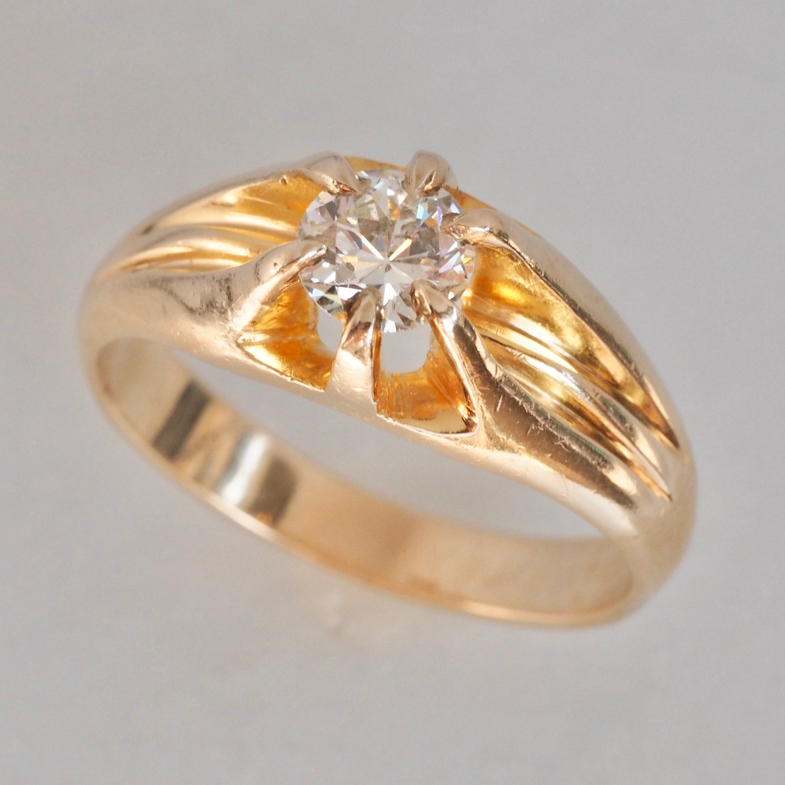 Antique 14k Gold Transitional Diamond Belcher Set Ring