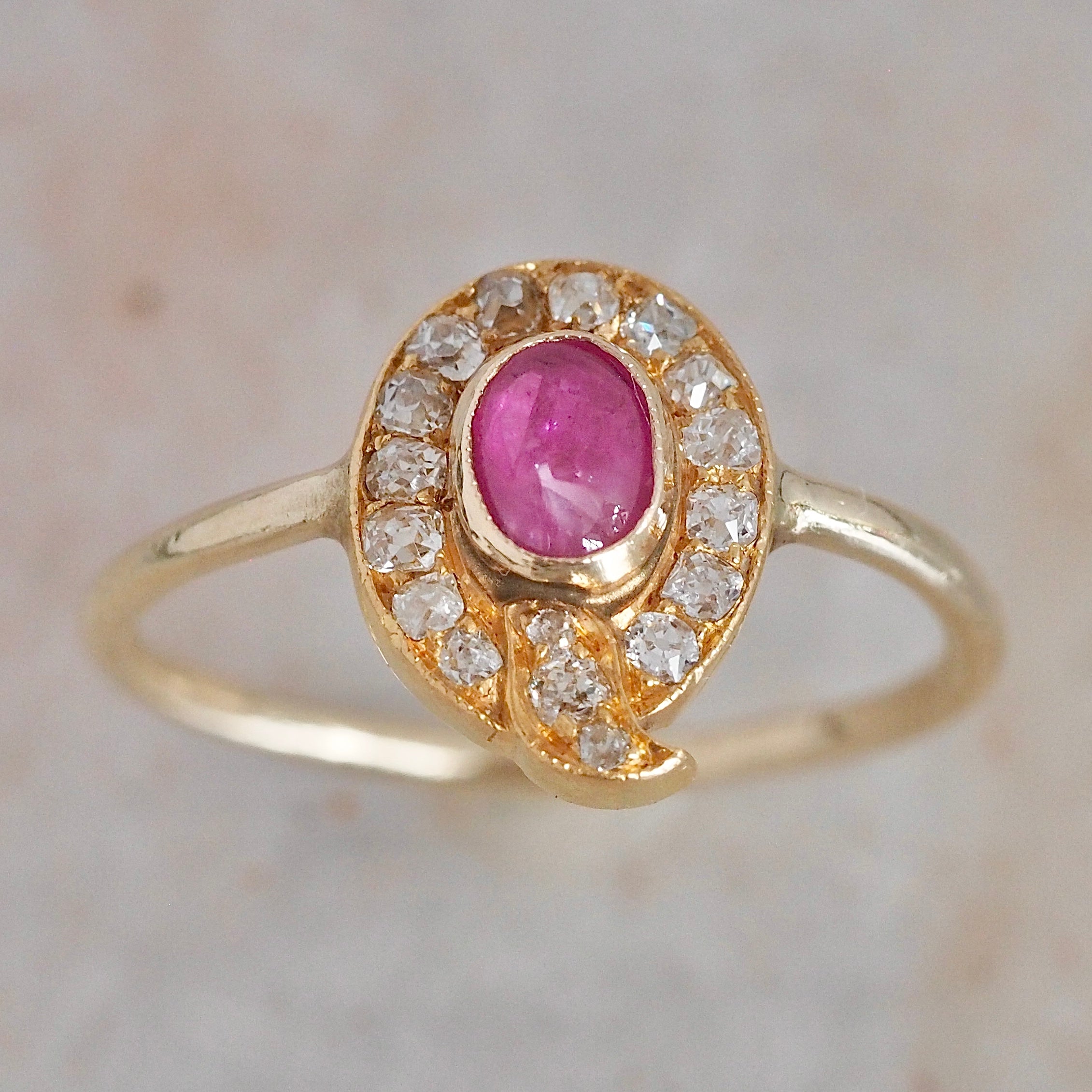 Antique 14k Gold Natural Ruby Old Mine Cut Diamond Q Ring