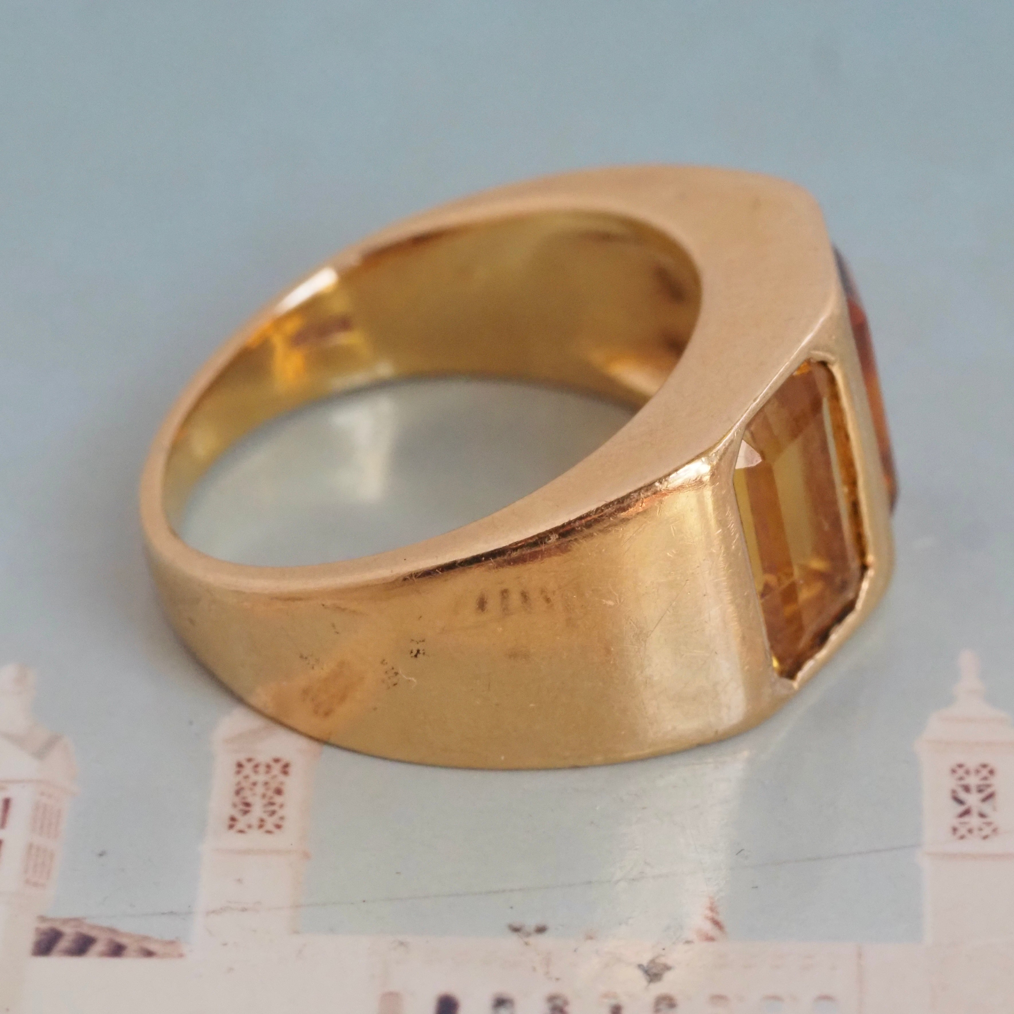 Vintage Italian Citrine and Beryl 18k Gold Ring