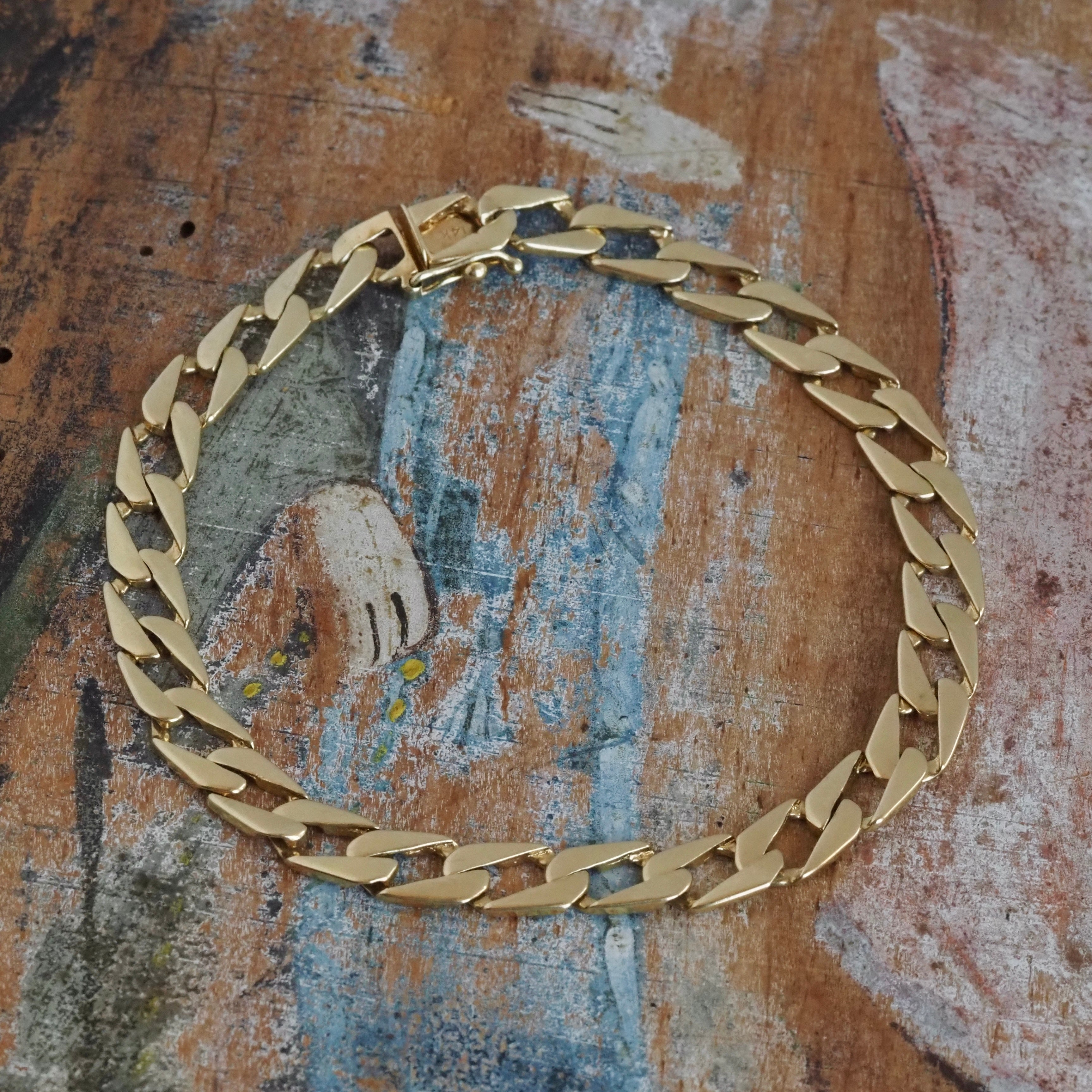 Vintage 14k Gold Flat Curb Chain Bracelet