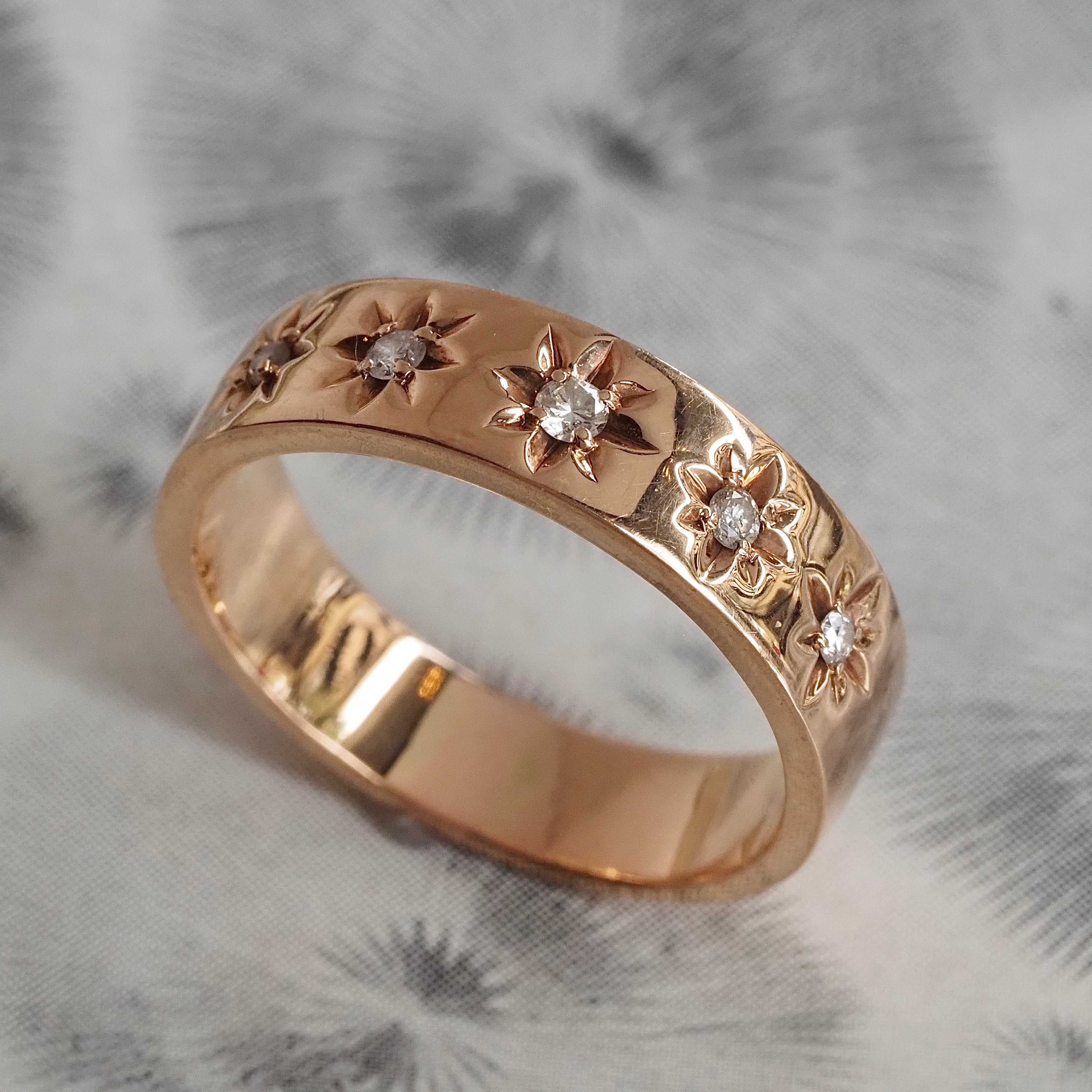 Vintage 14k Rose Gold Five Stone Starburst Band