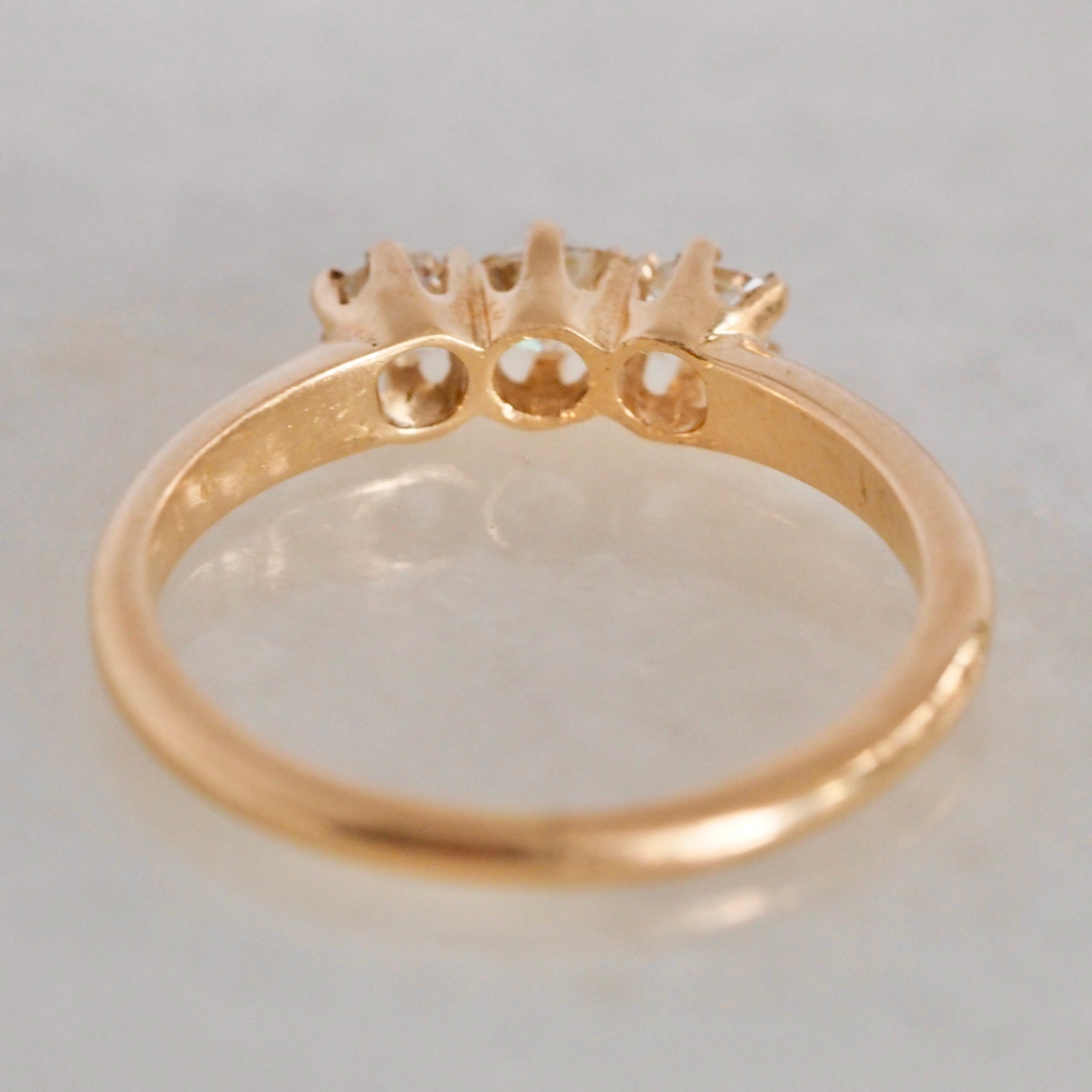 Antique 14k Gold Old Mine Cut Diamond Trilogy Engagement Ring
