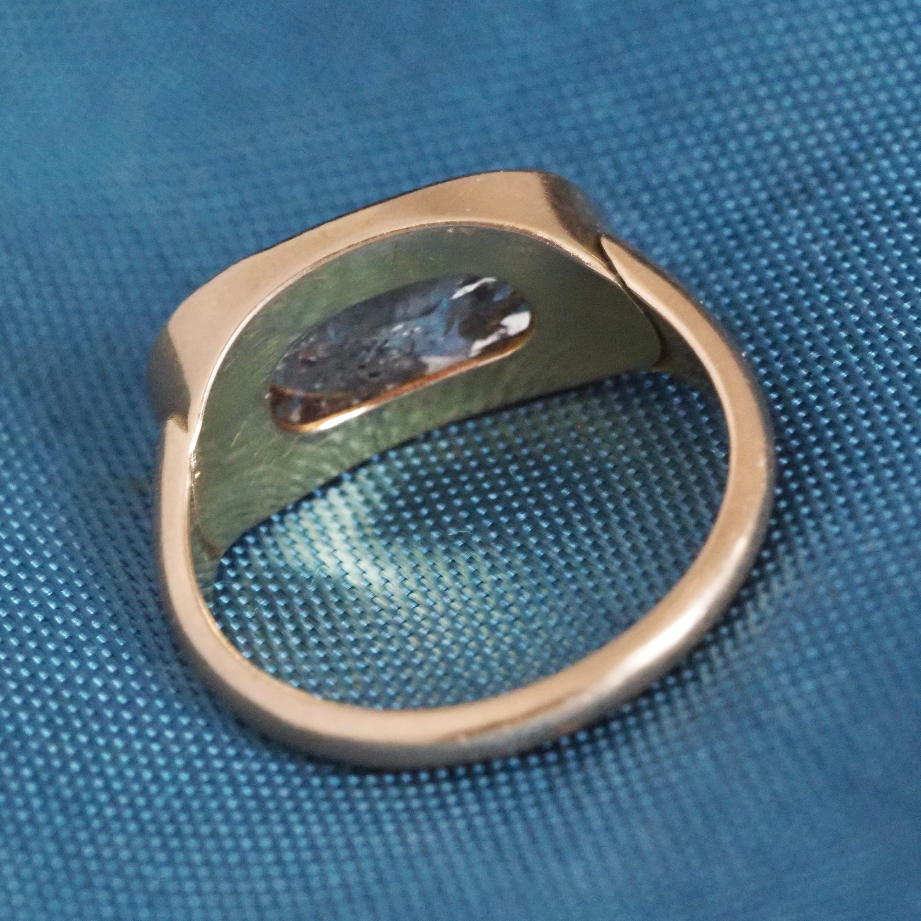 East West Salt and Pepper Rose Cut Diamond Solitaire 14k Gold Engagement Ring