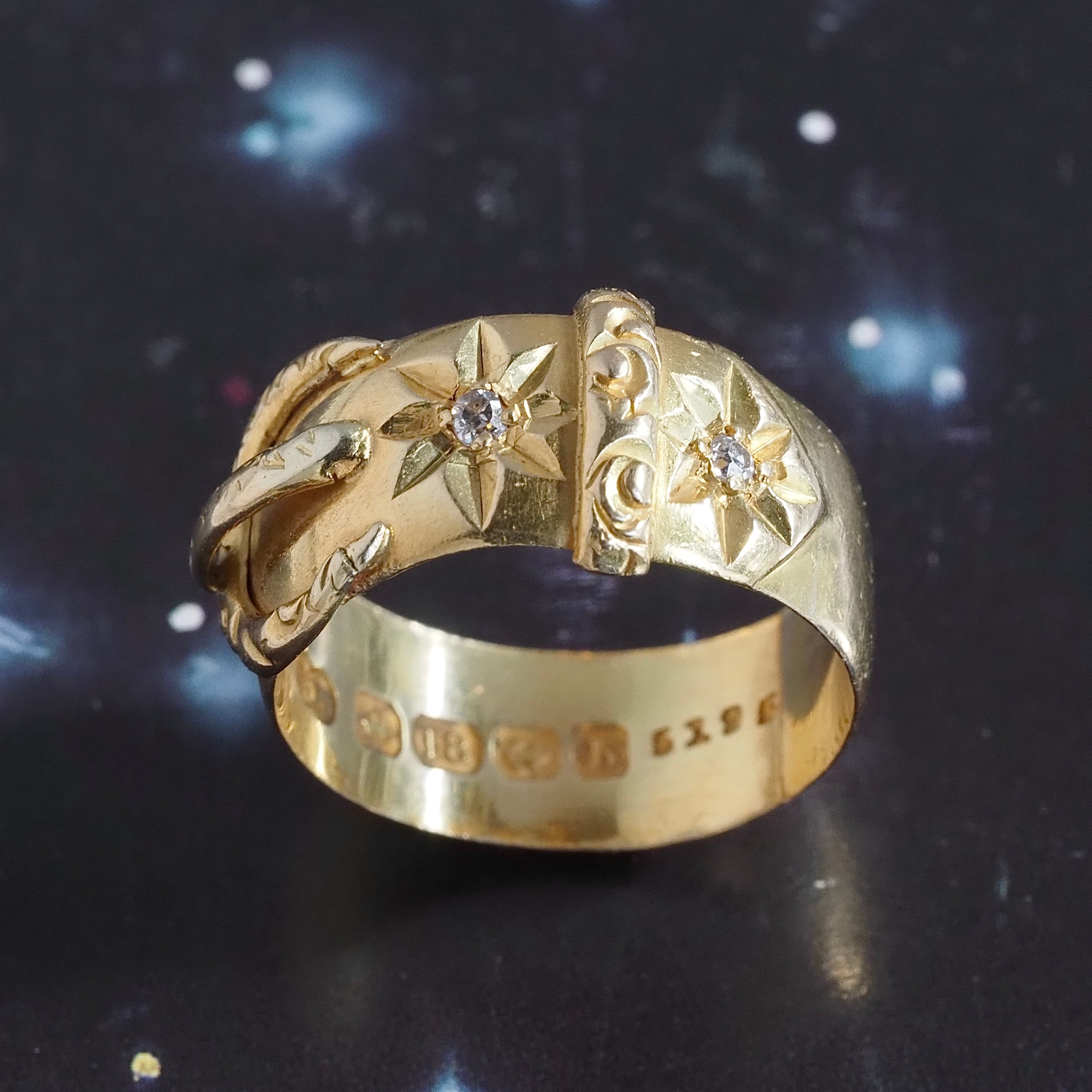 Antique English c. 1907 Diamond Starburst Belt Buckle 18k Gold Ring