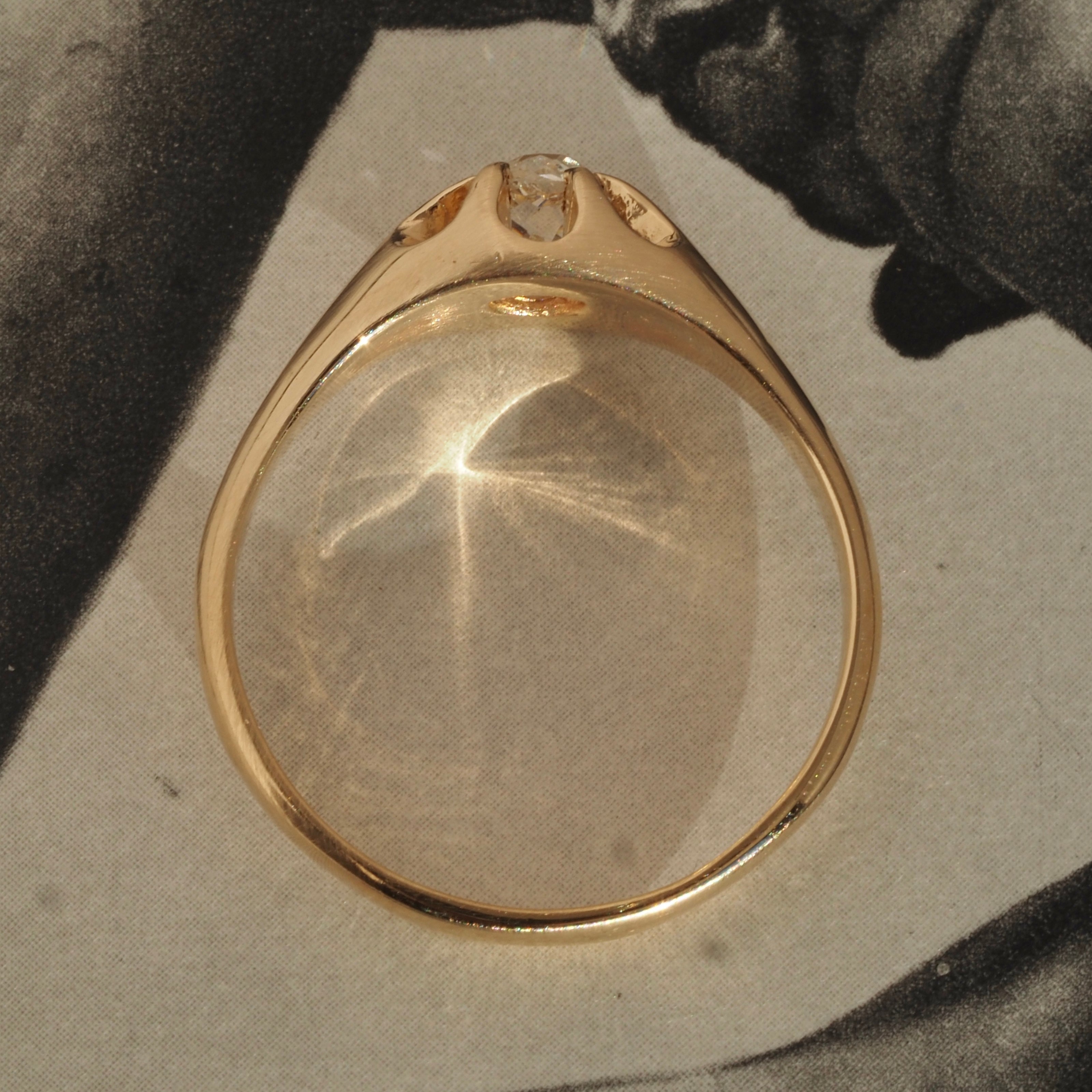 Antique Old Mine Cut Diamond Flush Set Belcher 14k Gold Engagement Ring