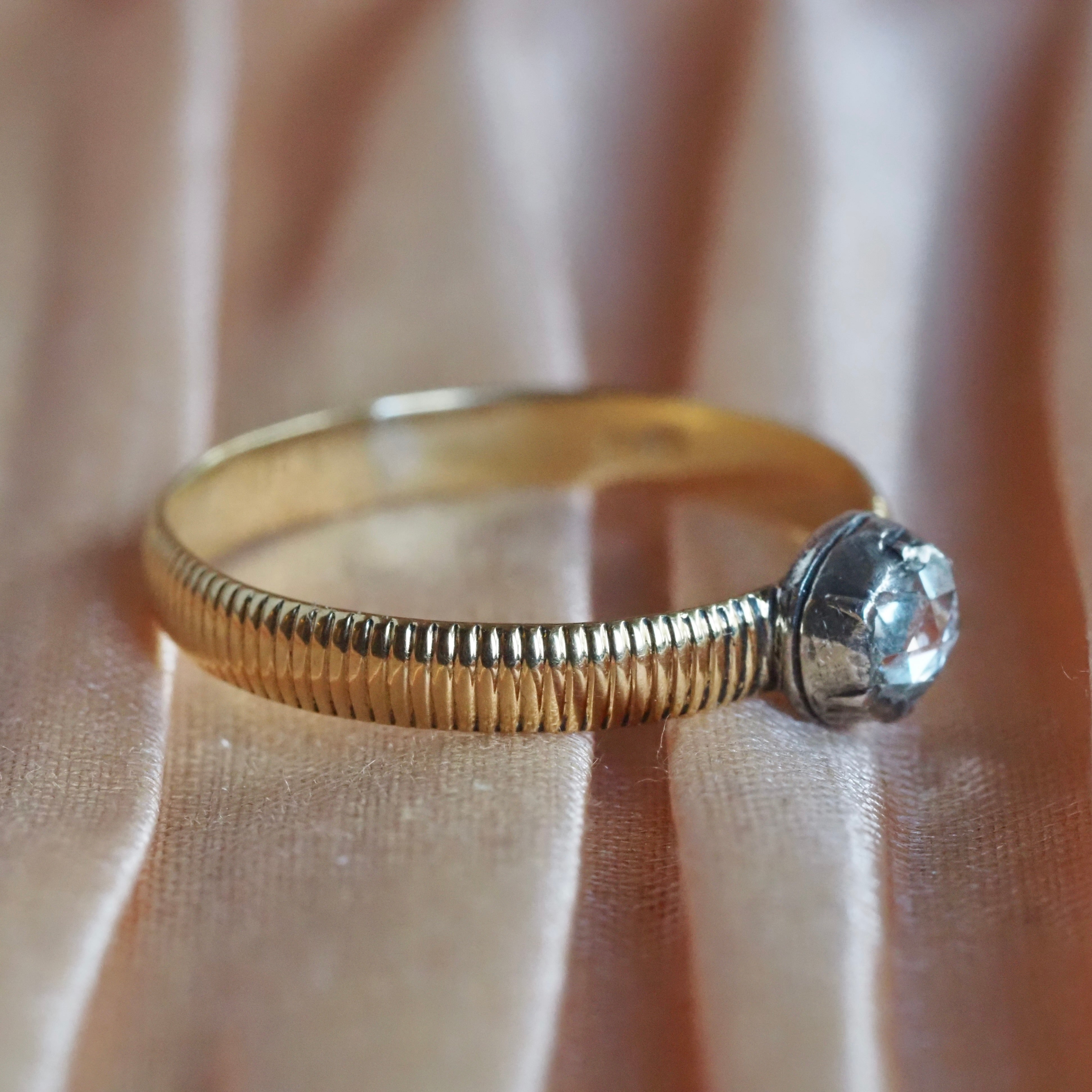 Antique Dutch Foil Back Rose Cut Diamond Sterling Silver and 18k Gold Ring