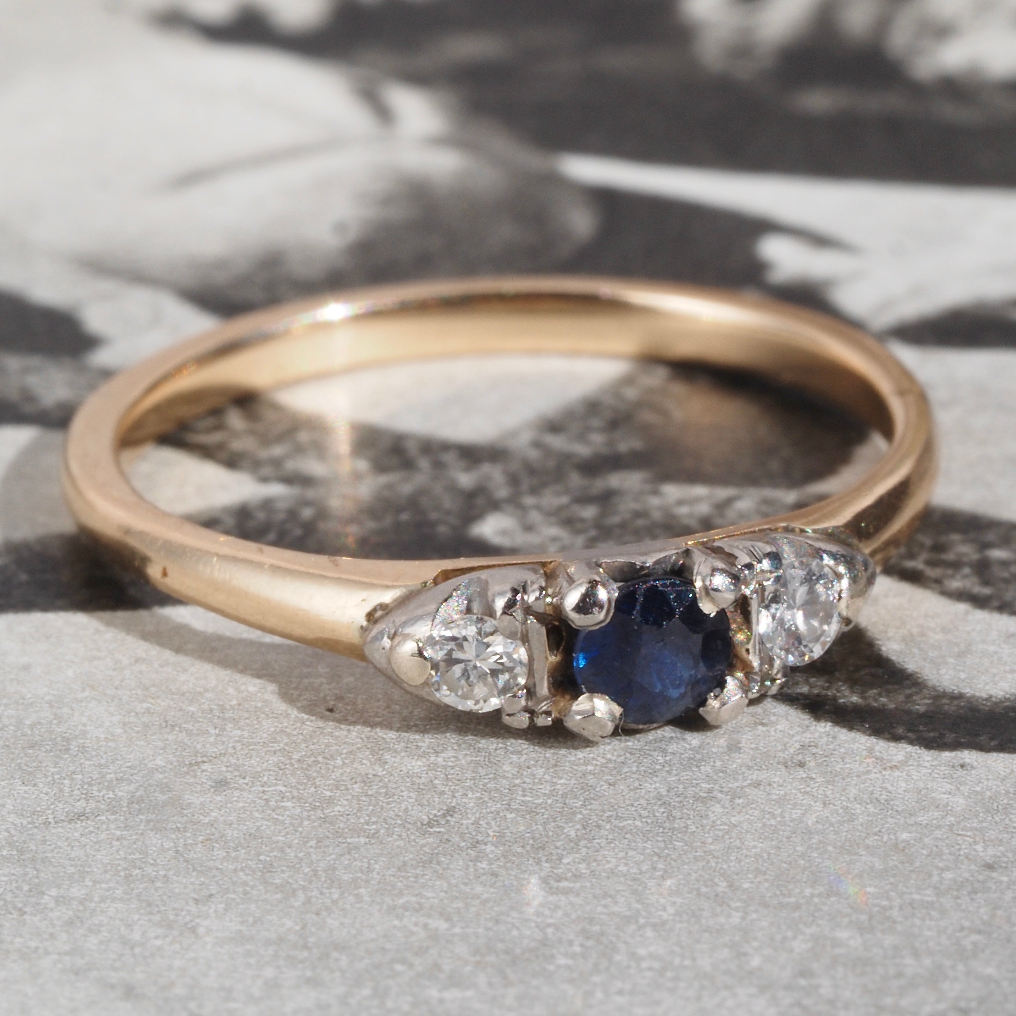 Antique Sapphire and Diamond 14k Gold Two-Tone ring