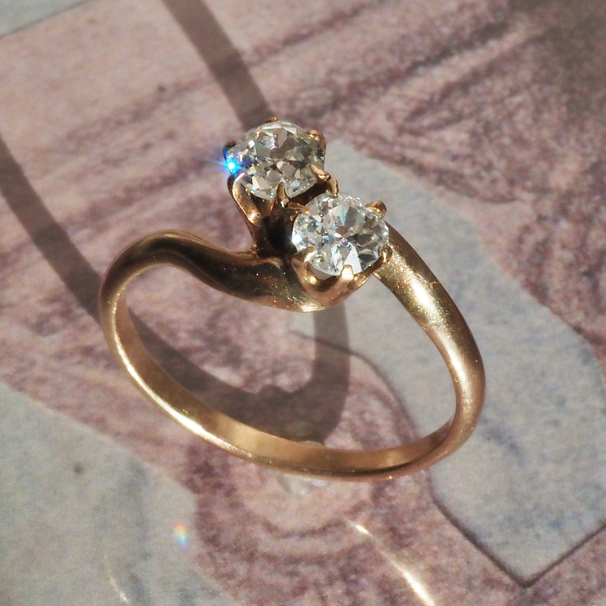 Antique Victorian Moi et Toi Old Mine Cut Diamond 10k Gold Engagement Ring