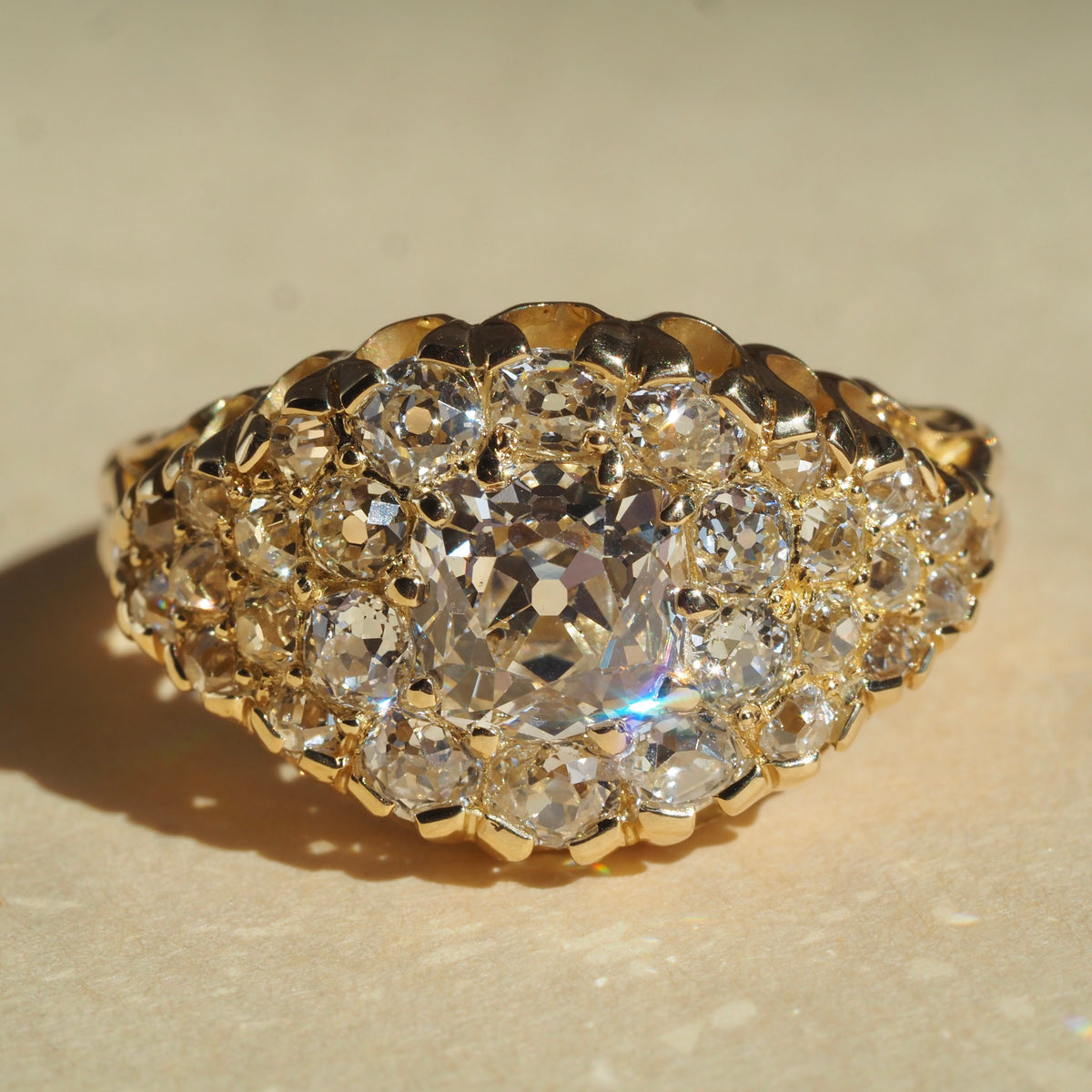 c. 1910 2.90ctw Old Mine Cut Diamond Cluster 18k Gold Ring