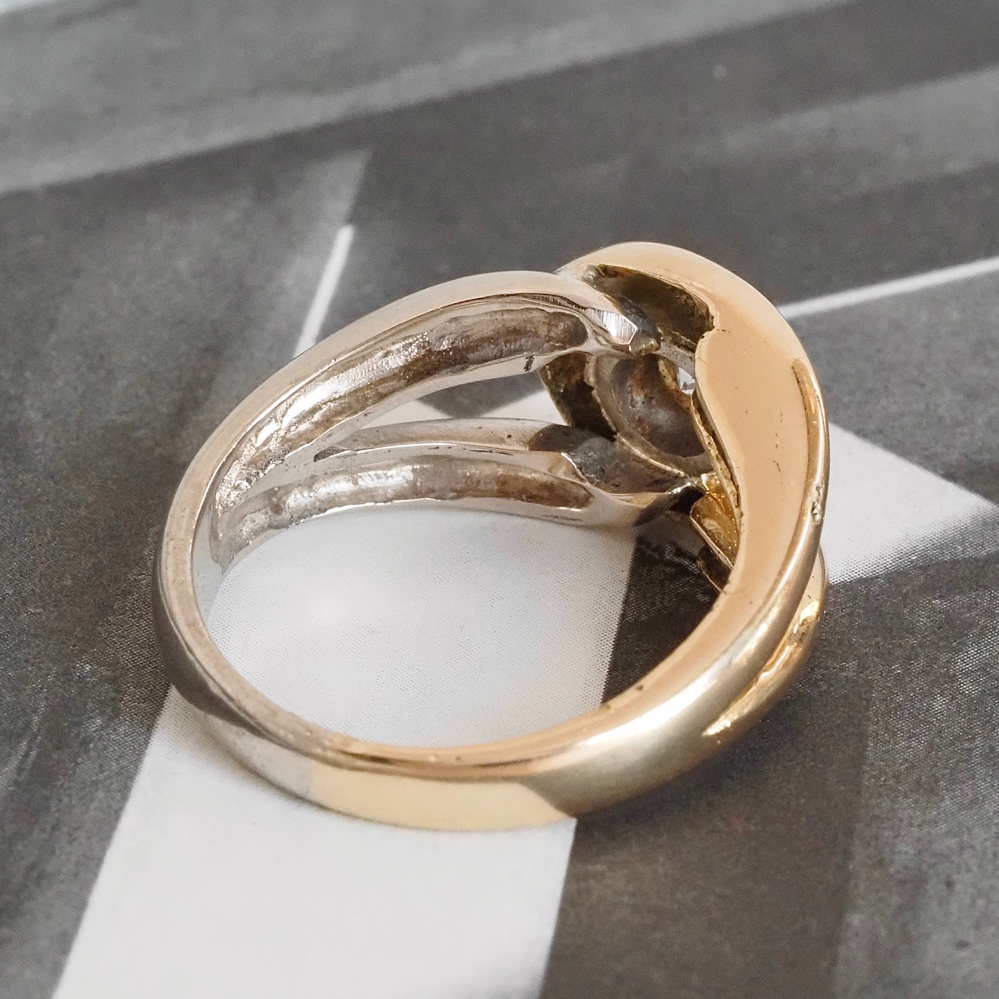Vintage Diamond White and Yellow 14k Gold Knot Ring