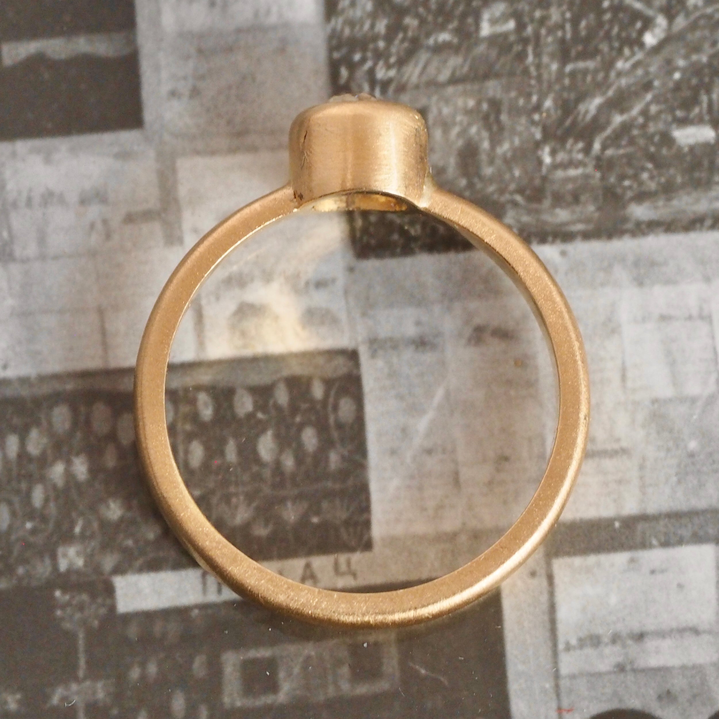 Brushed 18k Gold Old Mine Cut Diamond Bezel Set Ring