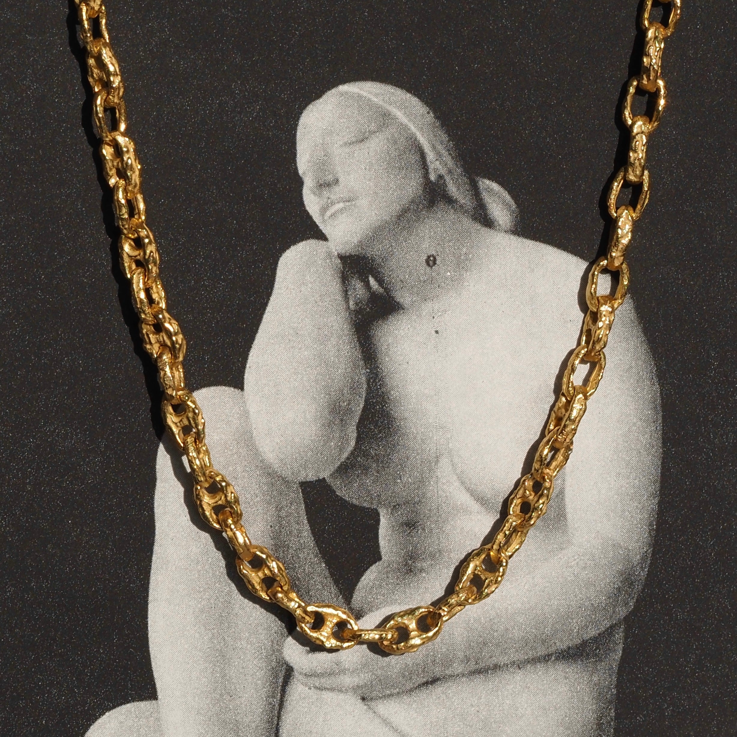 Vintage Italian Brutalist Mariner 18k Green Gold Chain Necklace