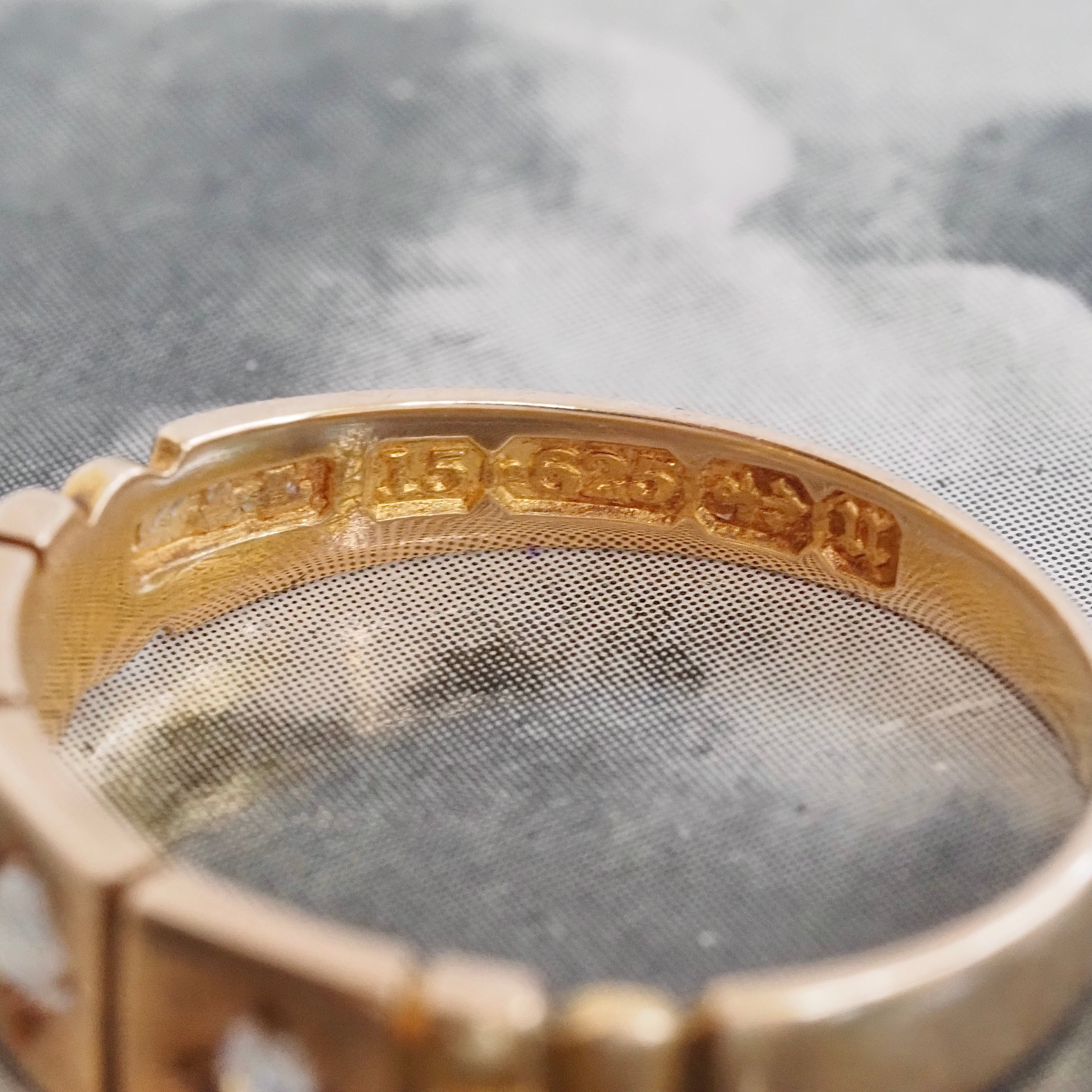 Antique Victorian English c. 1894 Rose Cut Diamond Trilogy 15k Gold Panel Ring