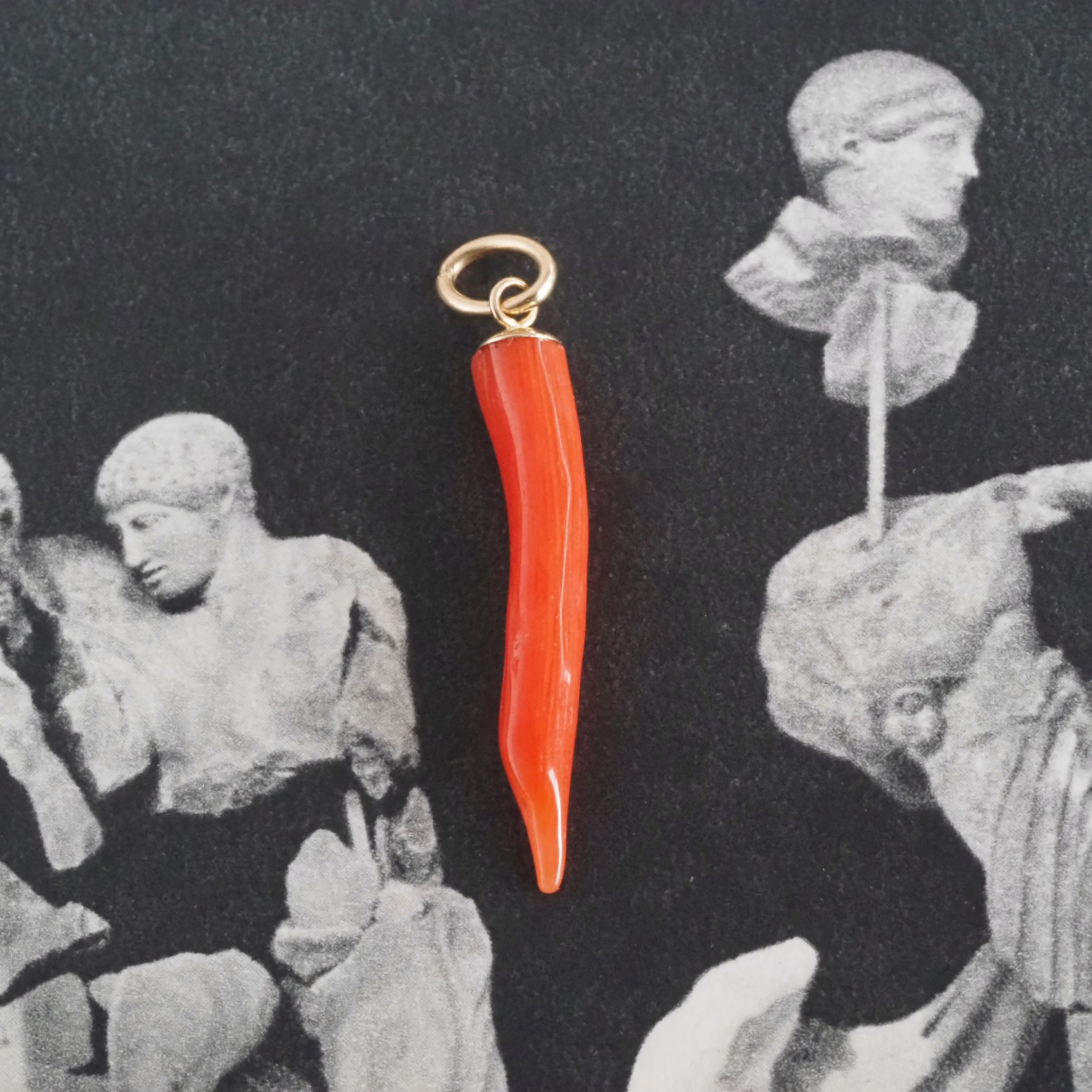 Antique 18k Gold Coral Cornicello Charm