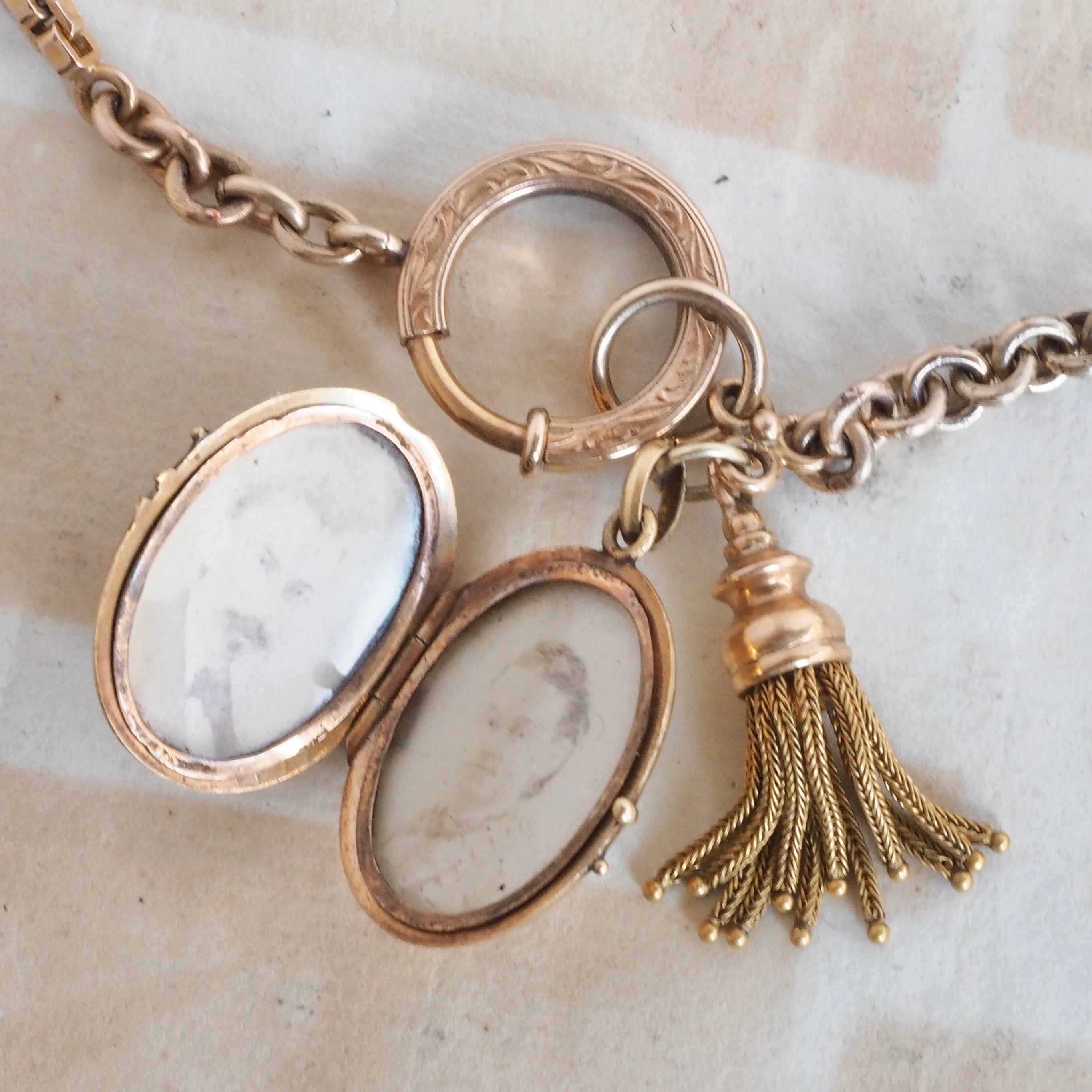 Antique Victorian 18k Gold Tassel and Locket Watch Chain Necklace