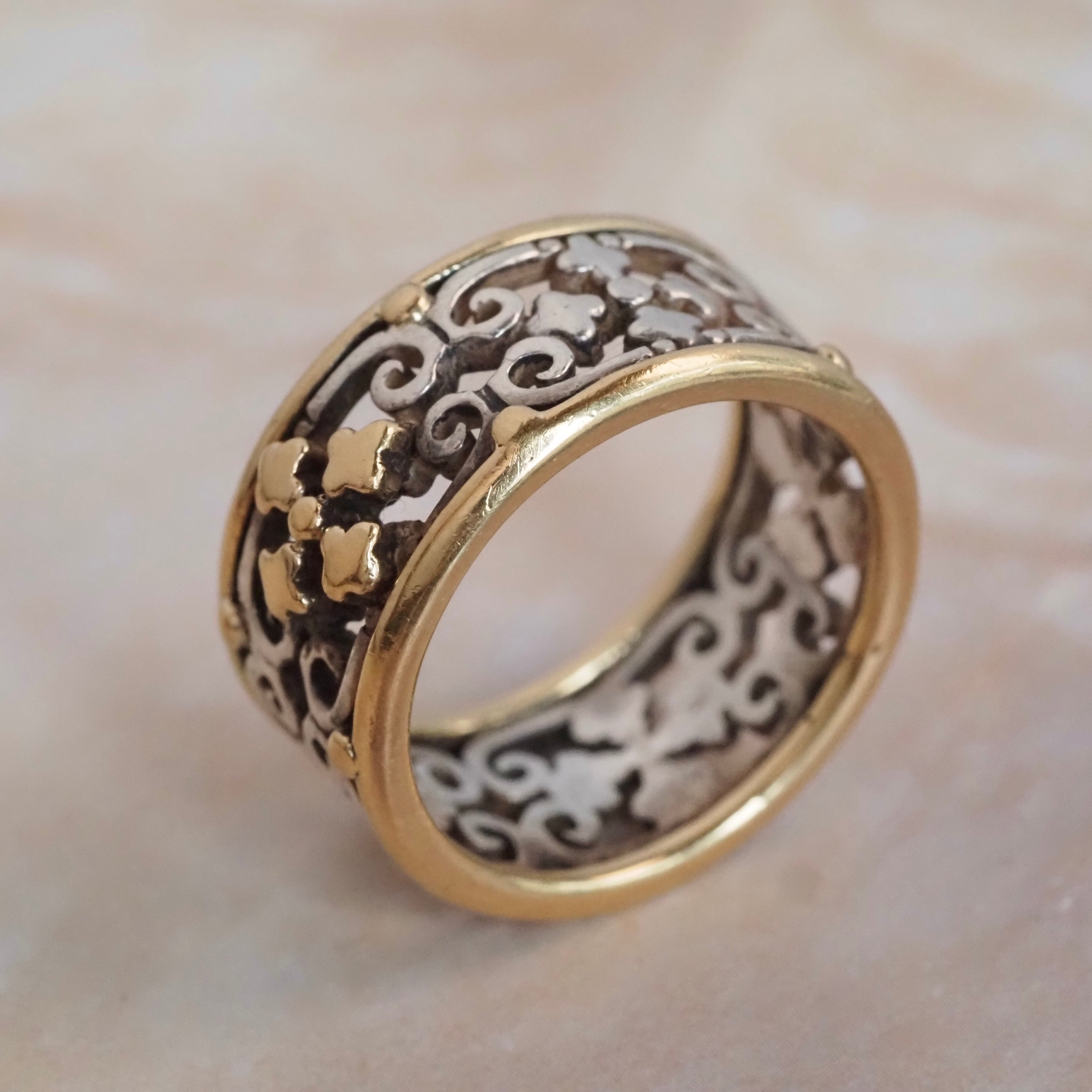 Vintage Sterling Silver 18k Gold Iron Gate Cigar Band