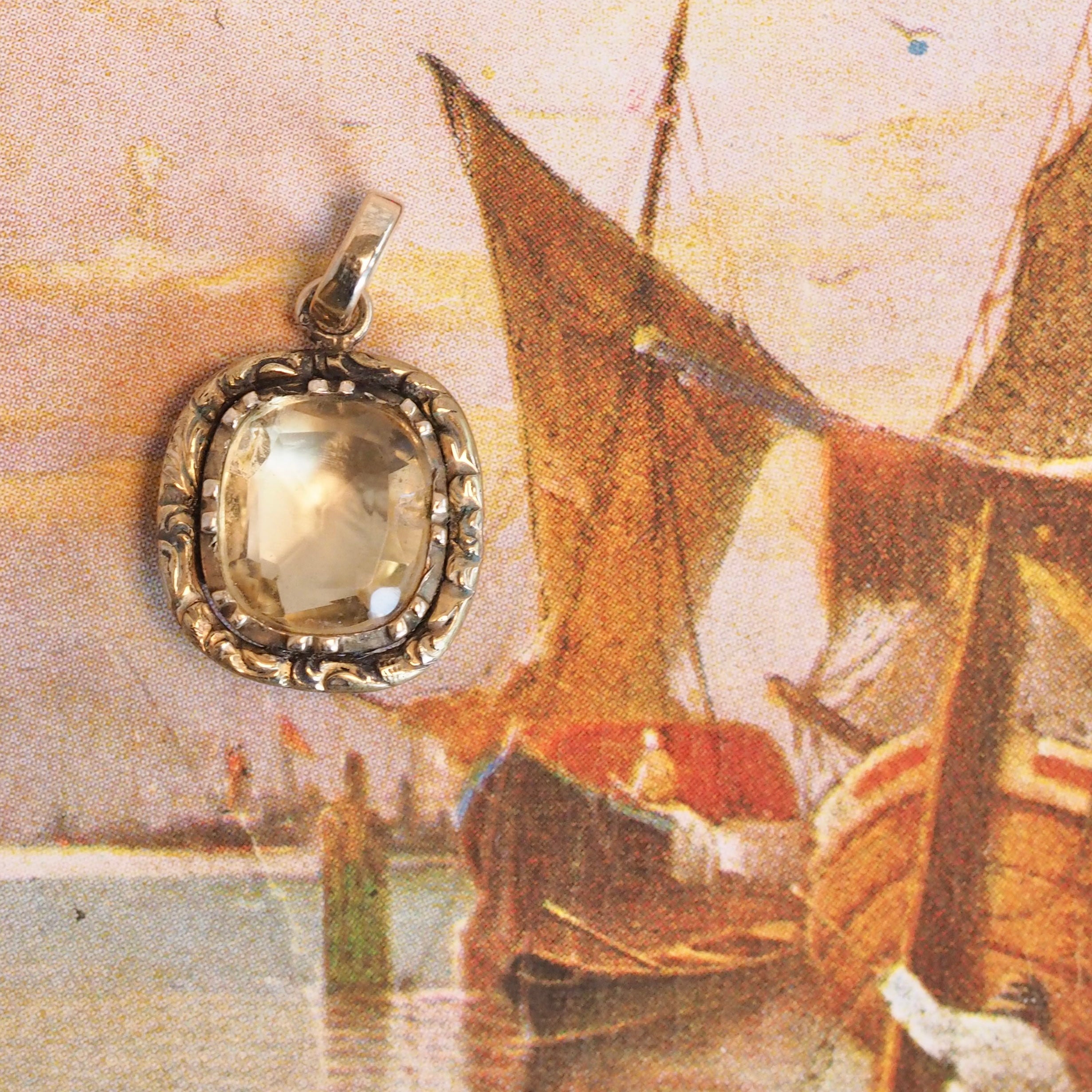 Antique Georgian 14k Gold Foil Backed Citrine Pendant