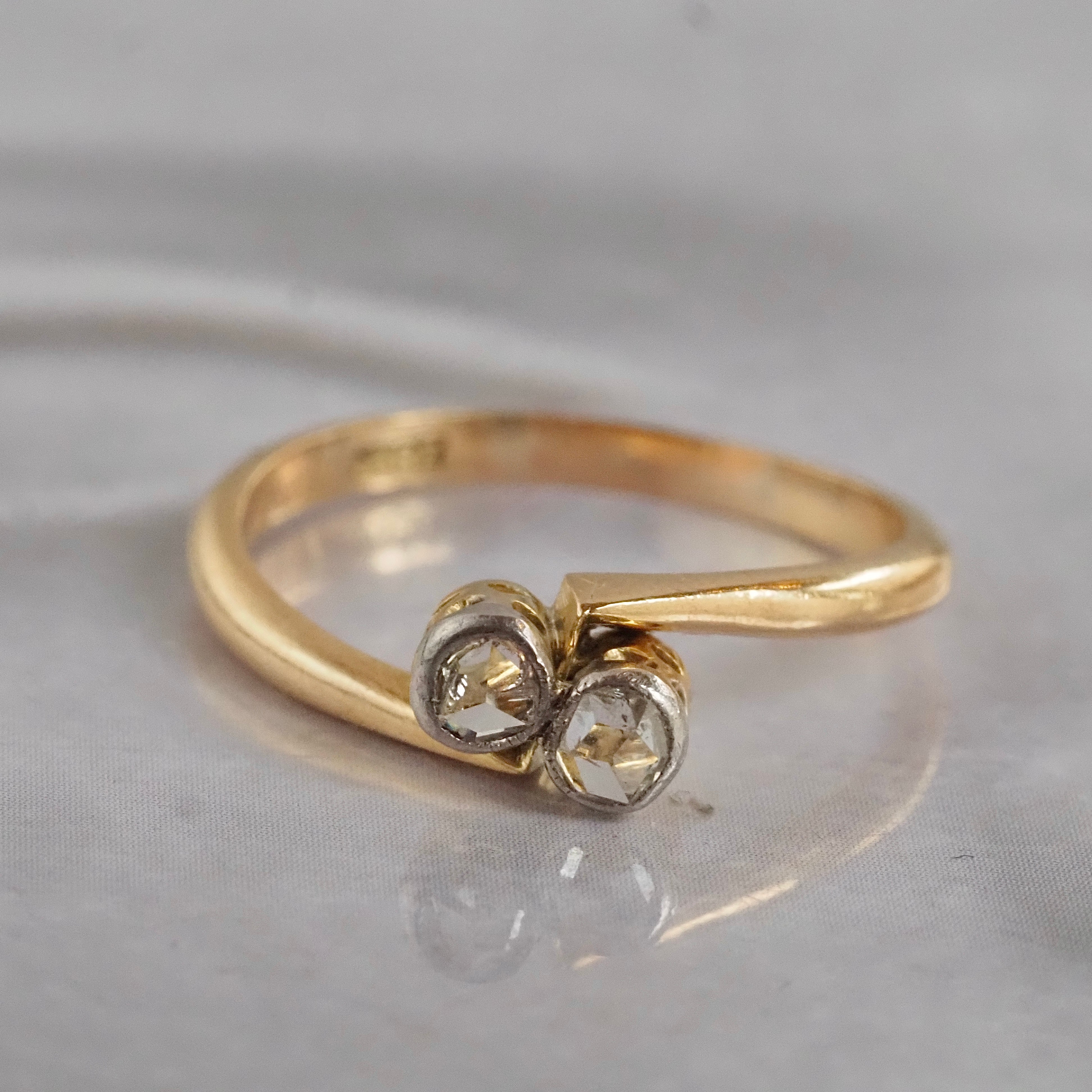 Antique Moi et Toi Rose Cut Diamond 18k Gold & Platinum Ring