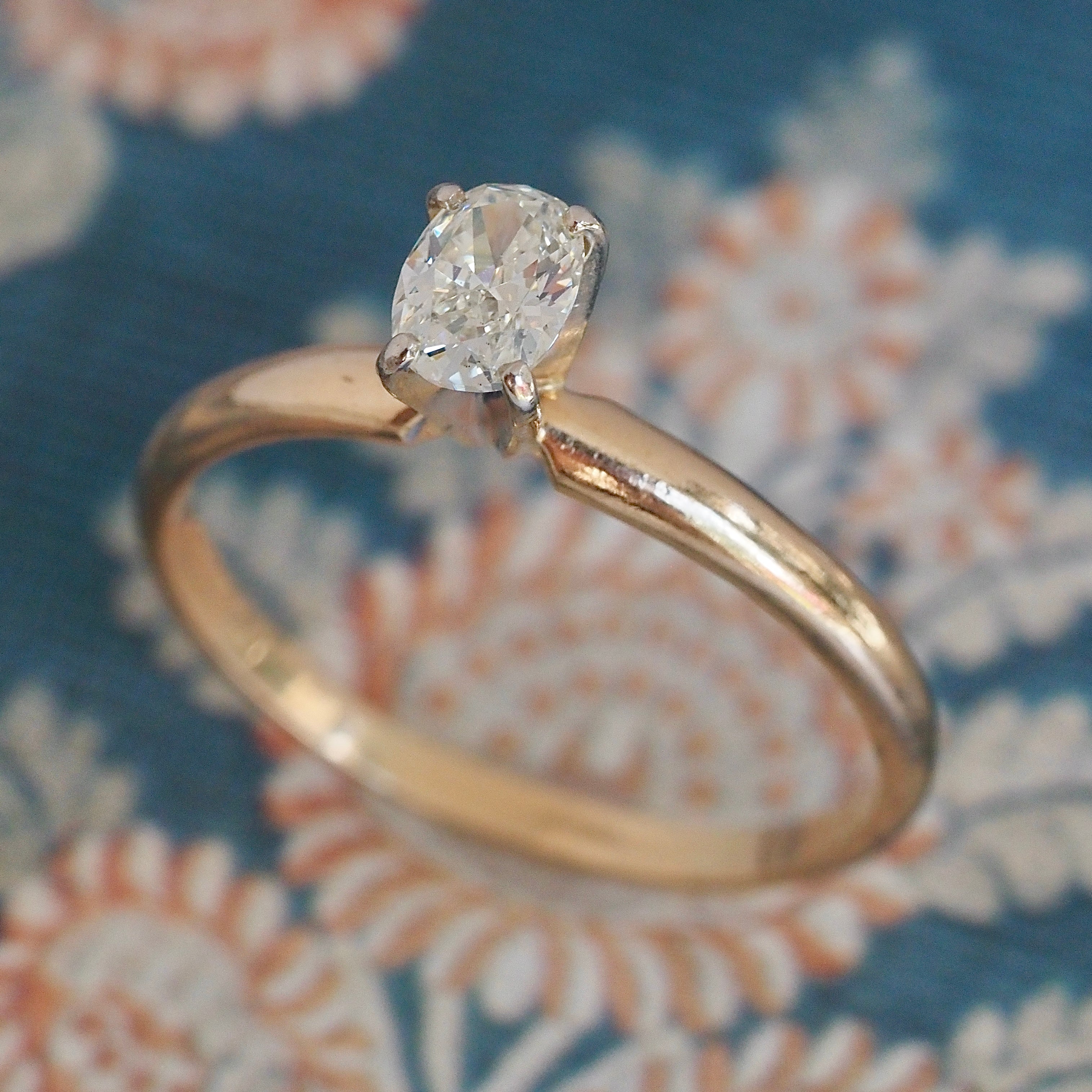 Vintage 14k Gold Oval Brilliant Cut Diamond Solitaire Ring