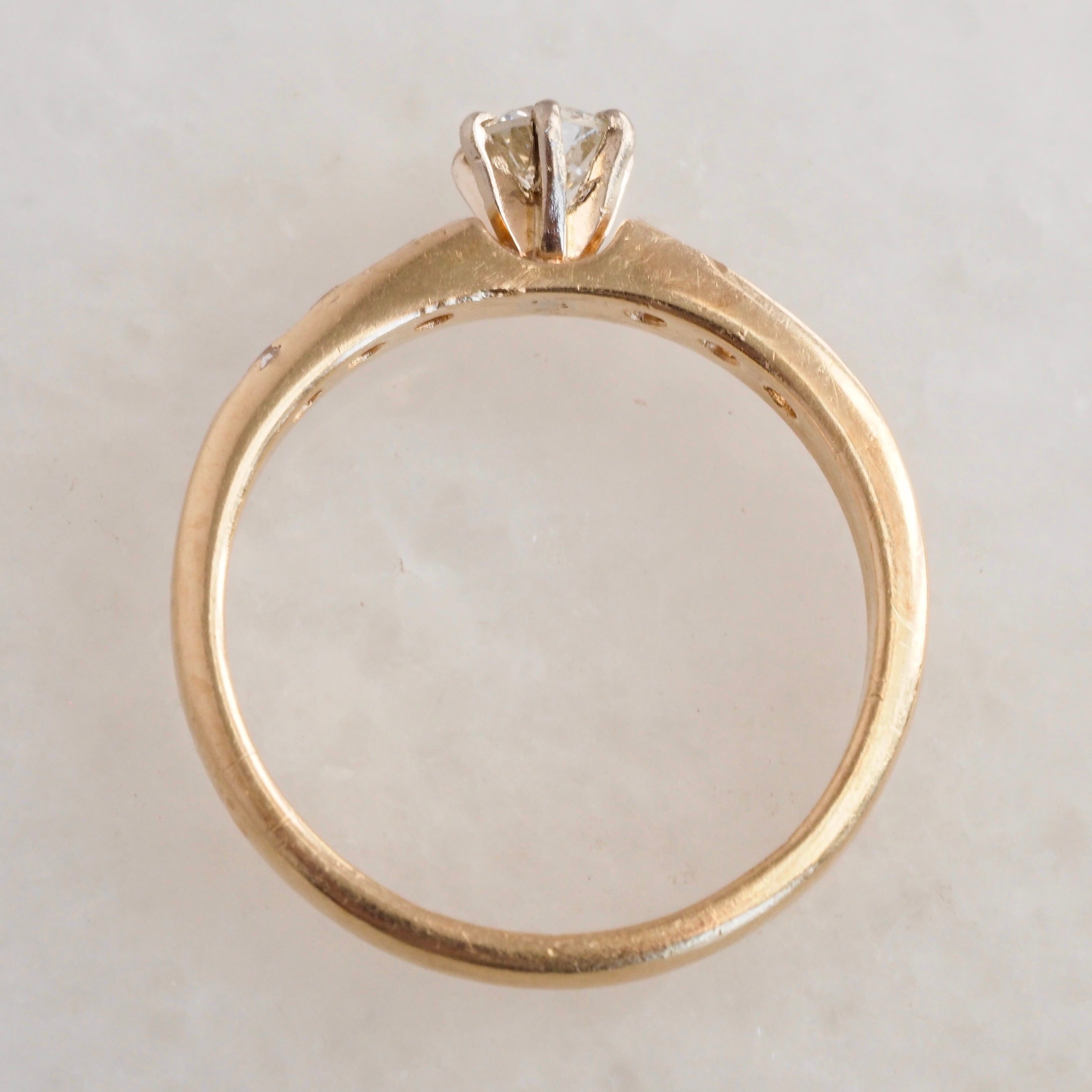 Vintage 14k Gold Round Brilliant Cut Diamond Ring Set