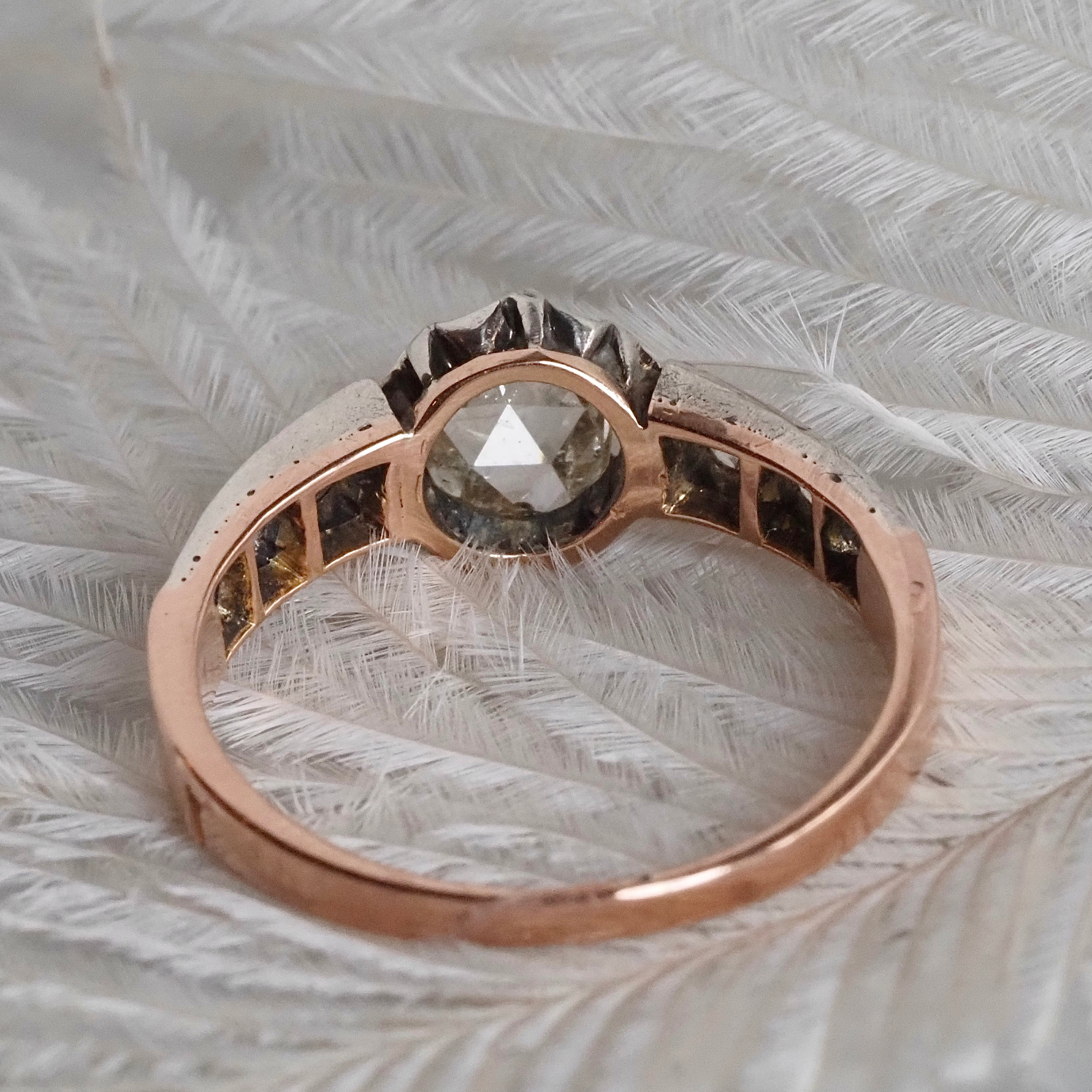 Antique Victorian Rose Cut Diamond 18k Gold and Silver Engagement Ring