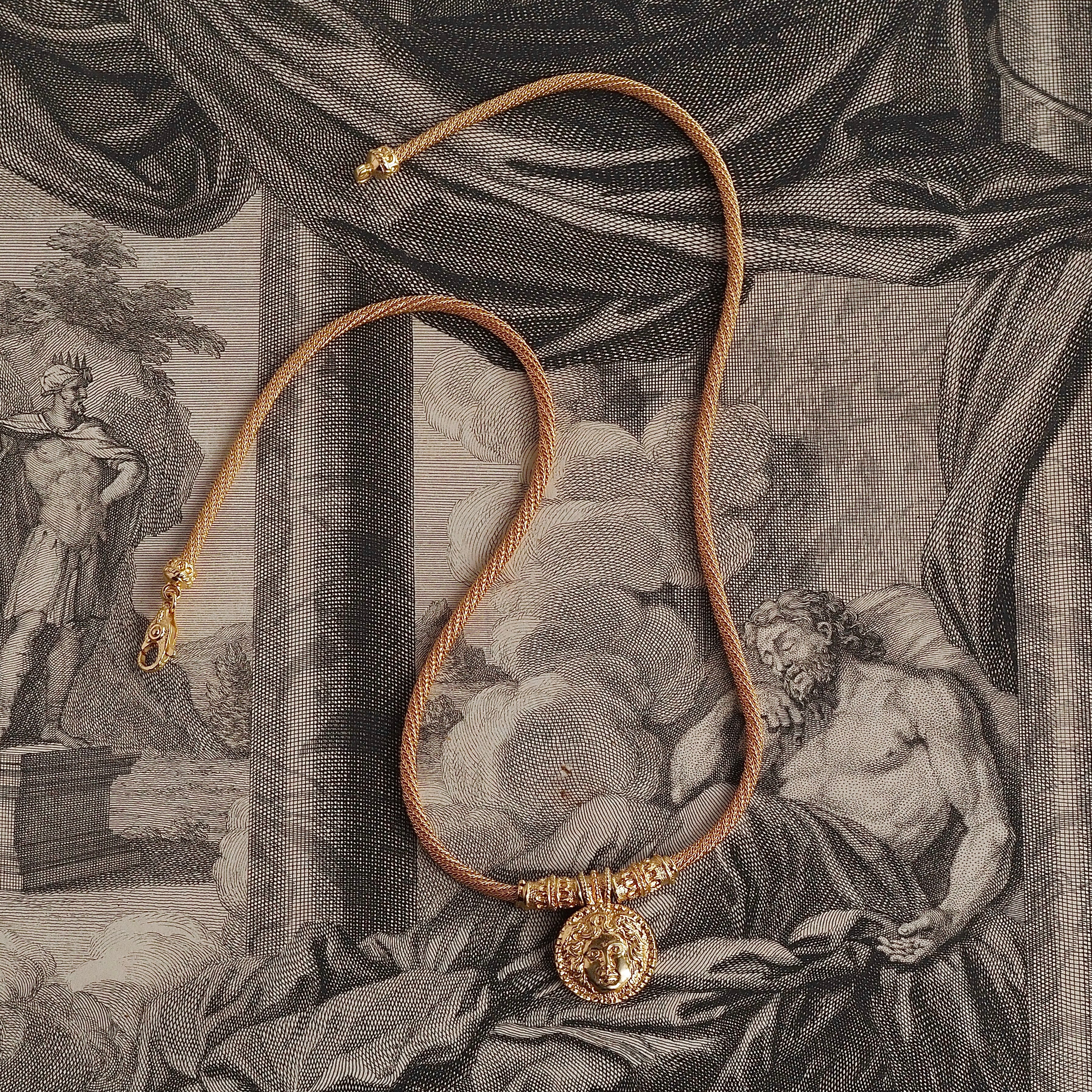 Vintage Italian Medusa 14k Gold Ancient Style Necklace