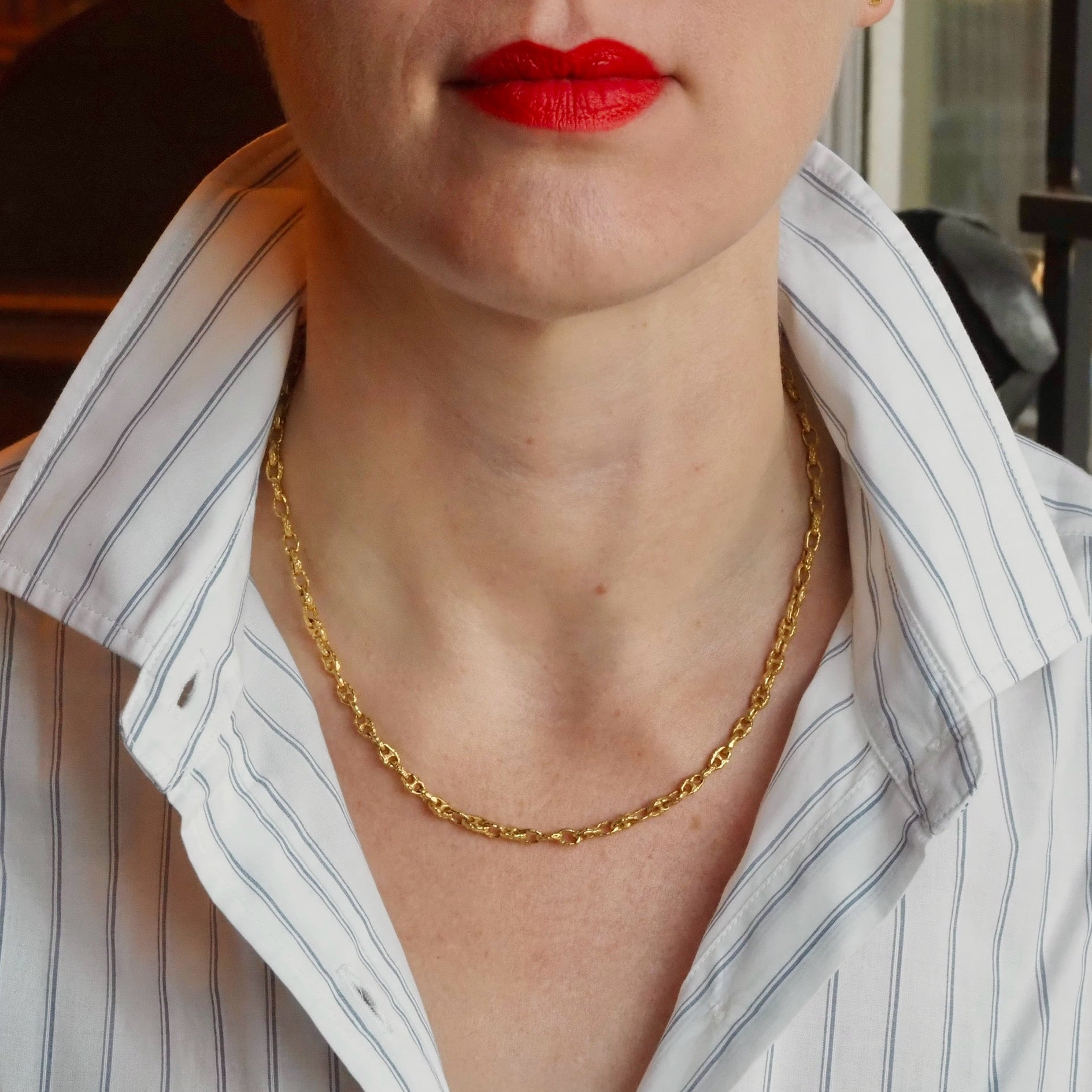 Vintage Italian Brutalist Mariner 18k Green Gold Chain Necklace