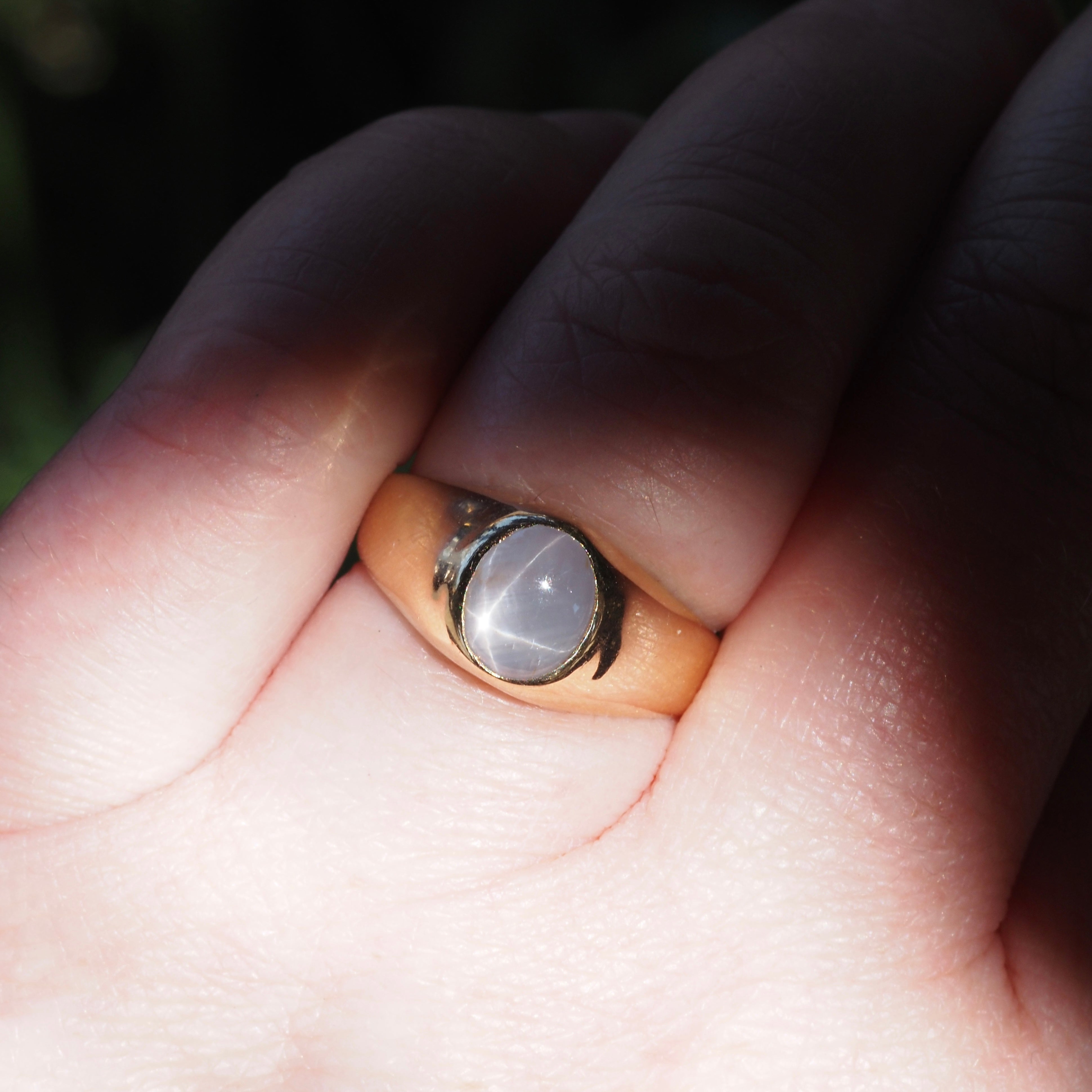 Vintage Natural Star Sapphire 14k Gold Flush Set Signet Ring