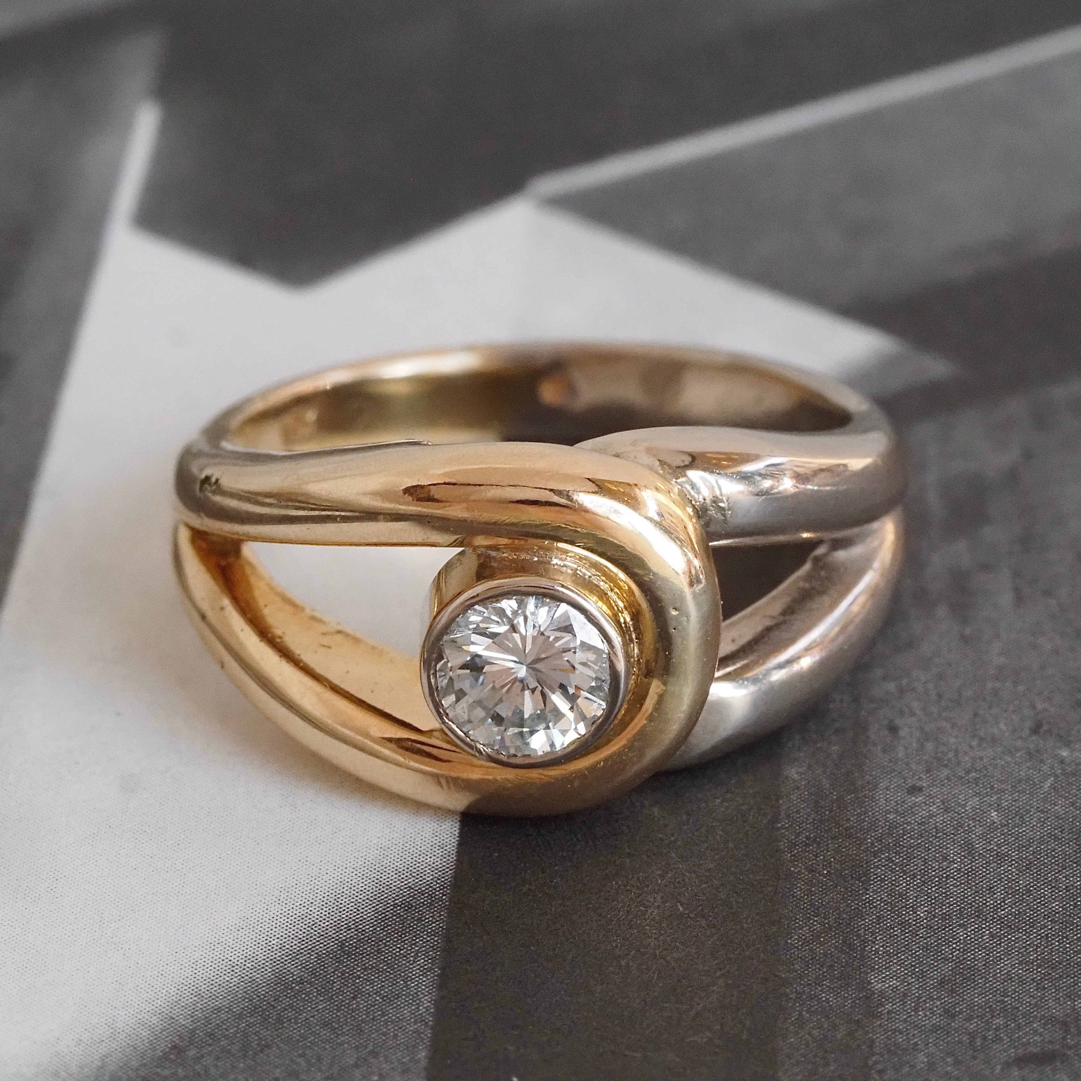 Vintage Diamond White and Yellow 14k Gold Knot Ring