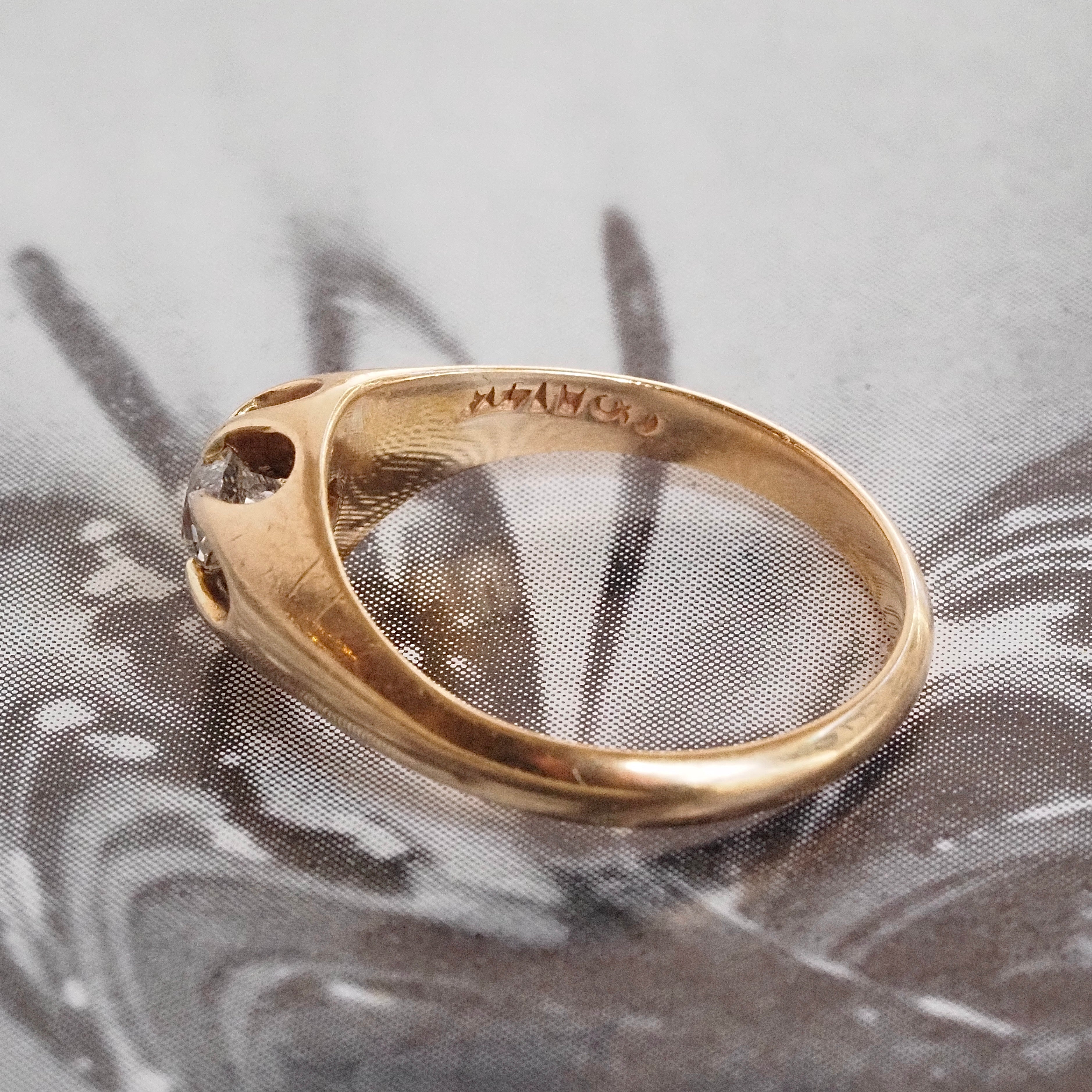 Antique Old Mine Cut Diamond Belcher Set 14k Gold Engagement Ring