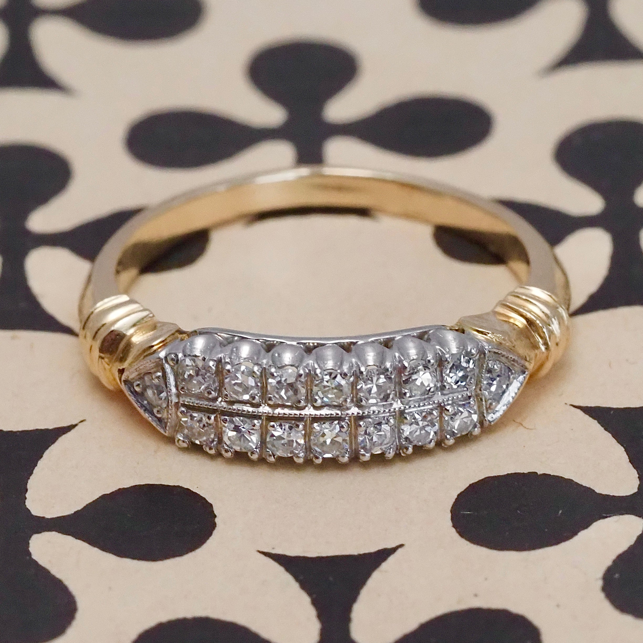 Vintage 1930s Pave Diamond 14k Gold and Platinum Ring