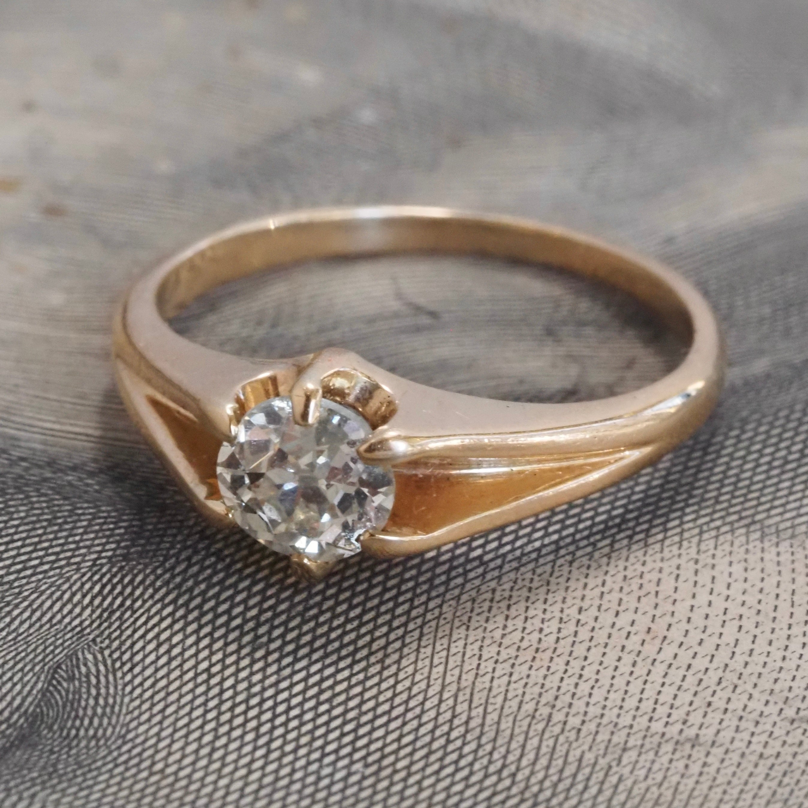 Antique Belcher Set Old Mine Cut Diamond 14k Gold Solitaire Engagement Ring