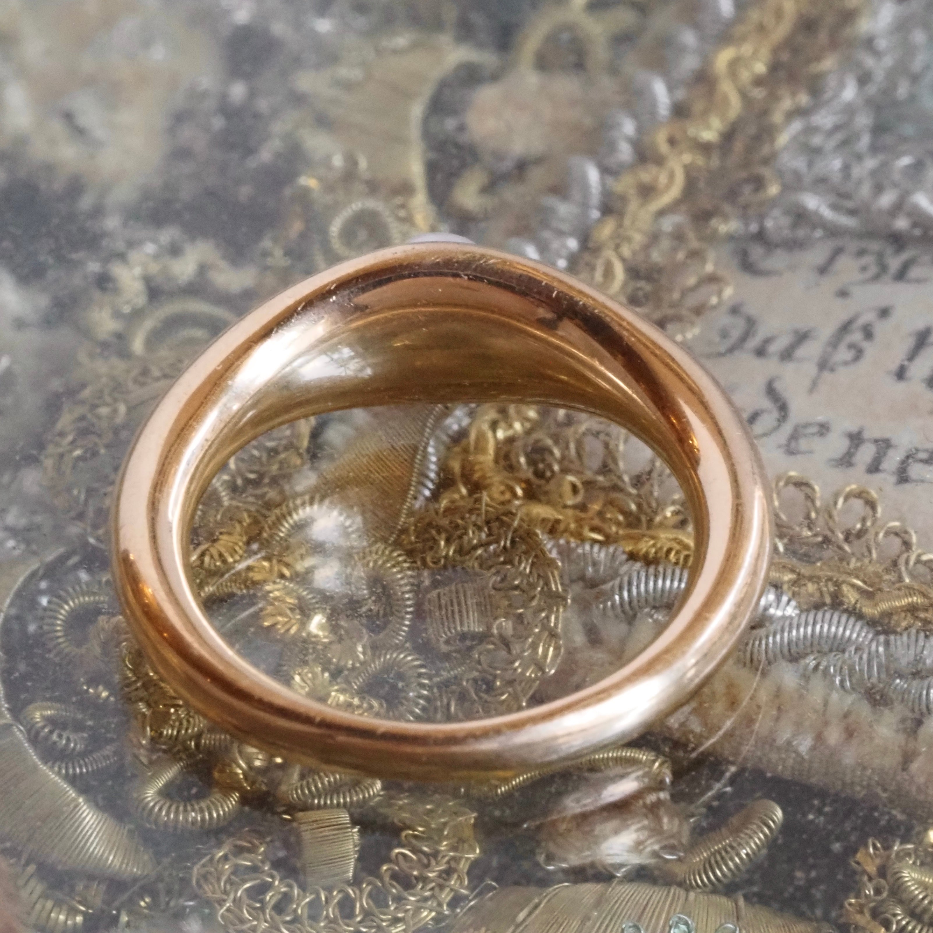 Vintage Flush Set Pearl 14k Gold Ring